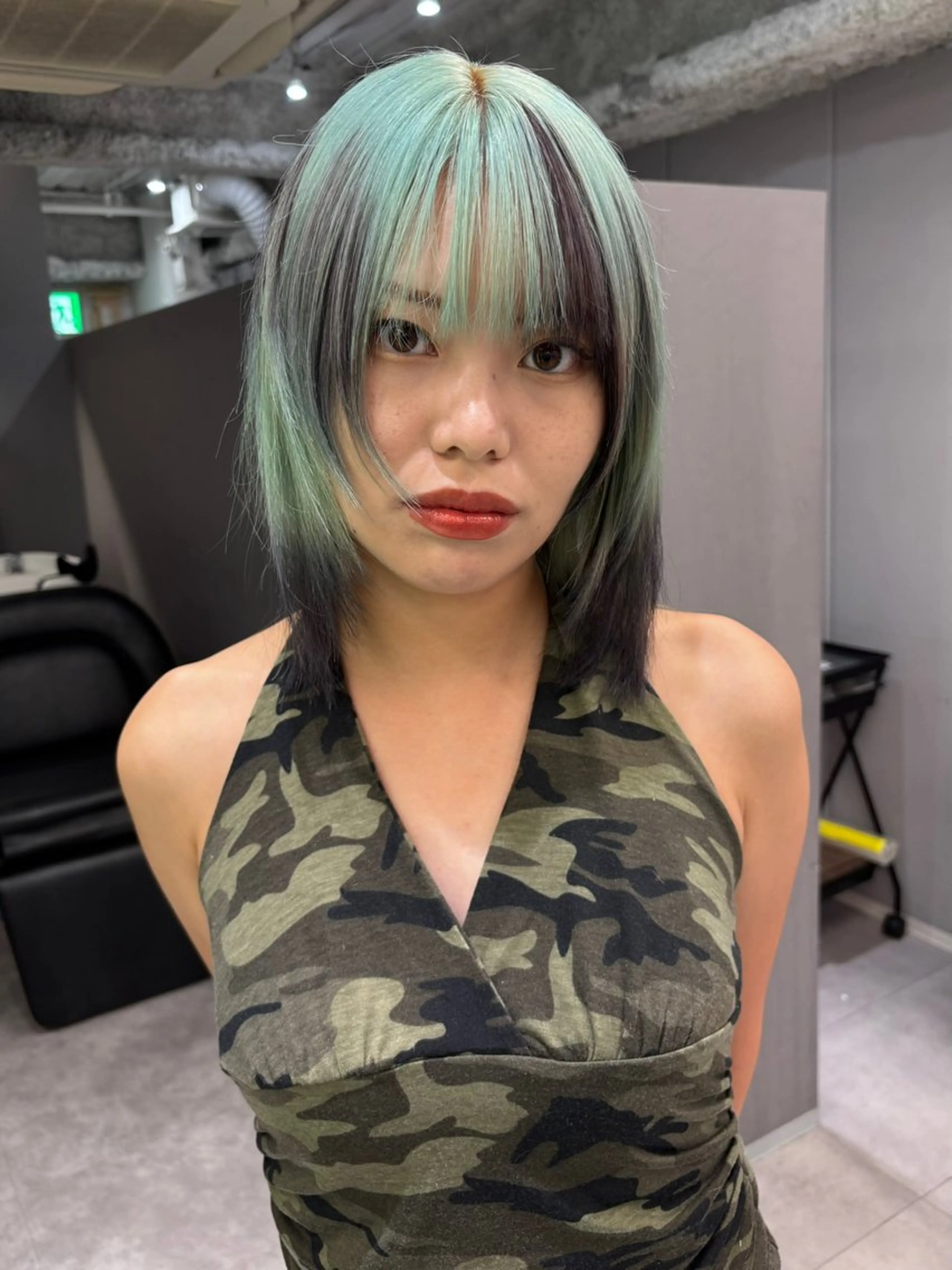 ミディアム カラー 黒髪 デザインカラー ミント 似合わせカット ヘアカラー 名古屋/デザイン/ ブリーチ/松井亮磨のヘアスタイル