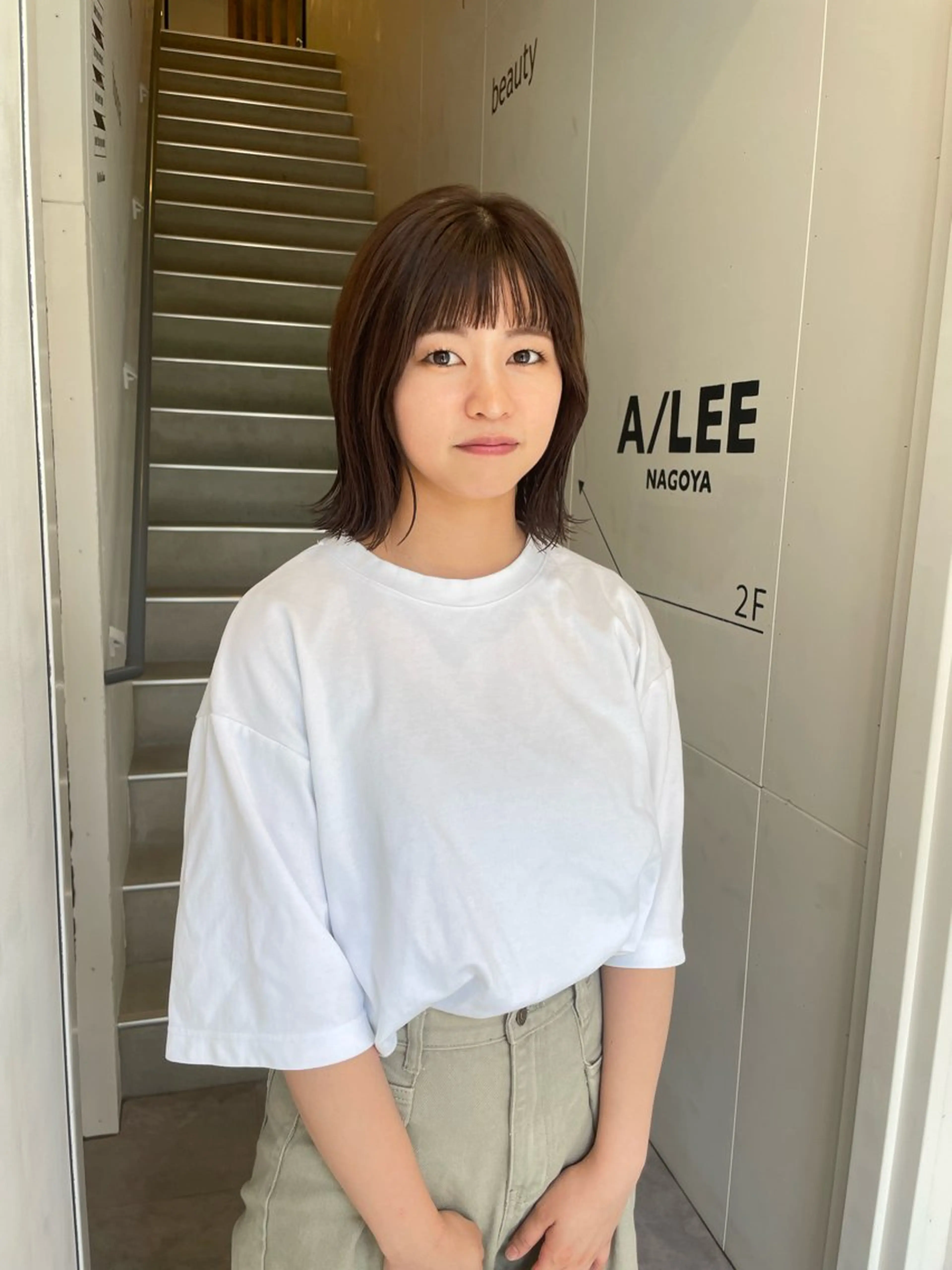 ミディアム 切りっぱなしボブ イエローカラー ボブ A/LEE所属・久保田 千尋のヘアスタイル