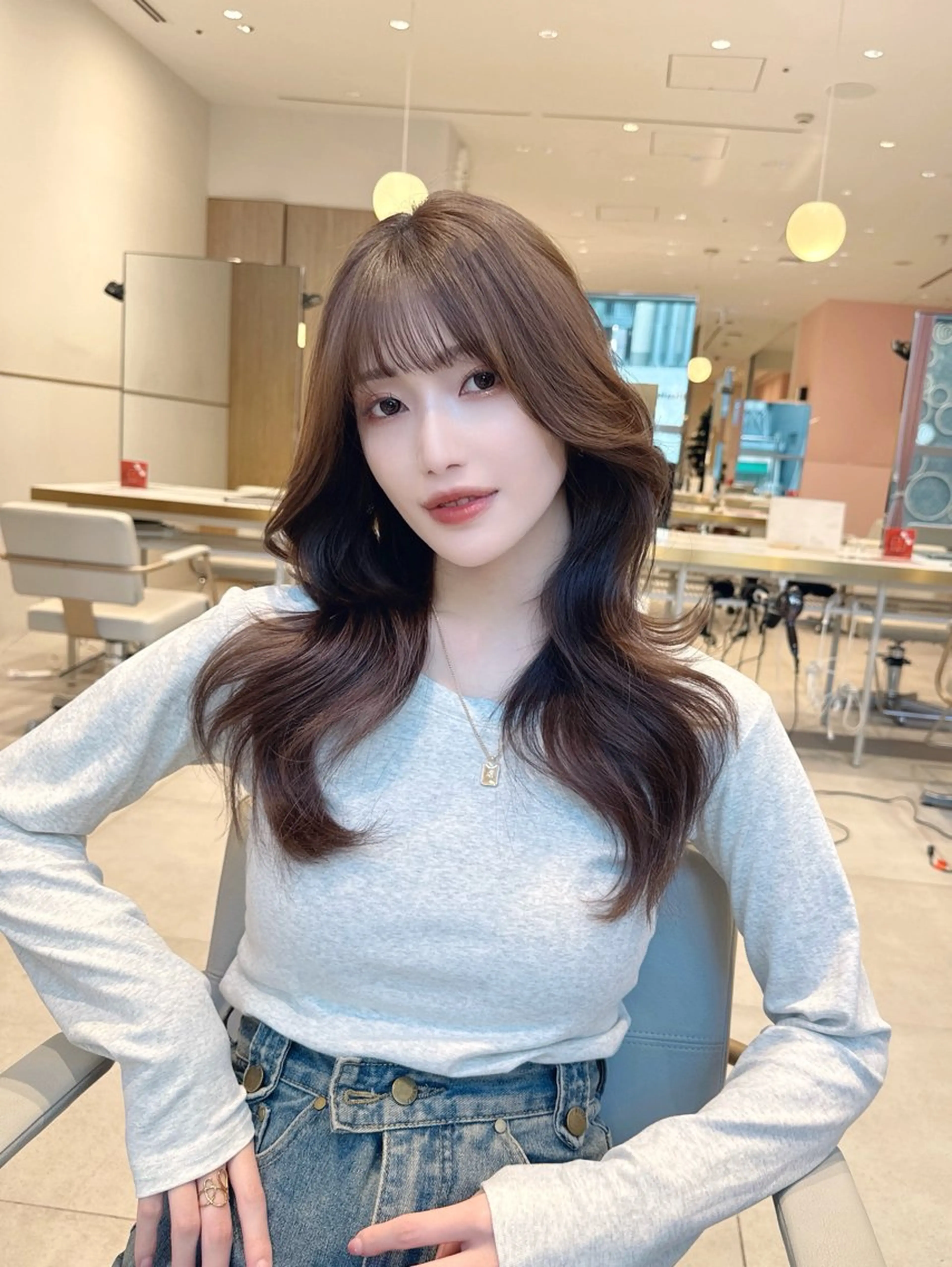 ロング カラー カット ヘアカラー トリートメント ヘッドスパ ヘアセット 韓国ヘア/レイヤー/ 顔まわり/りょーとのヘアスタイル