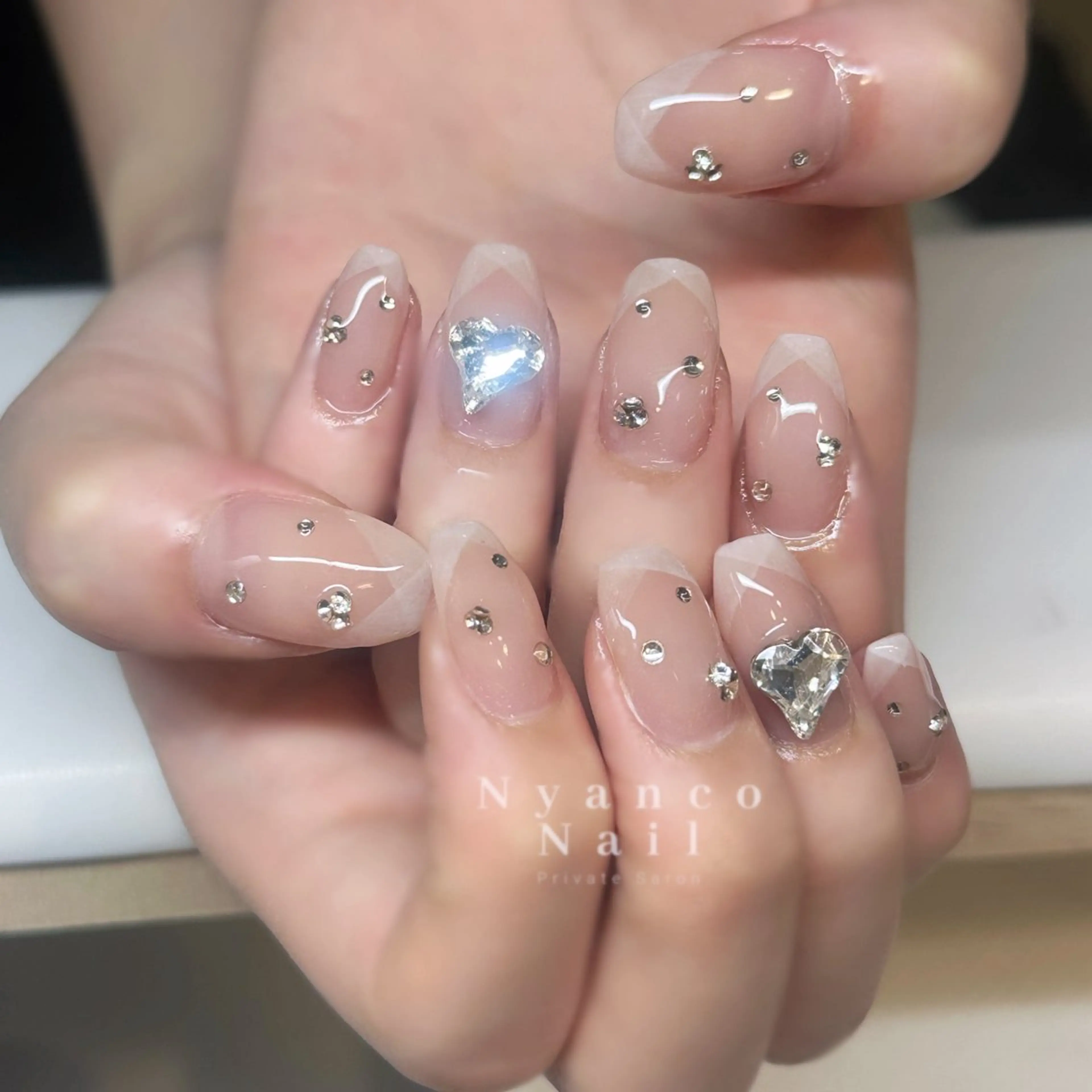 ネイル フレンチネイル ジェルネイル ハート 春ネイル ワンホンネイル Nyanco Nailのネイルデザイン