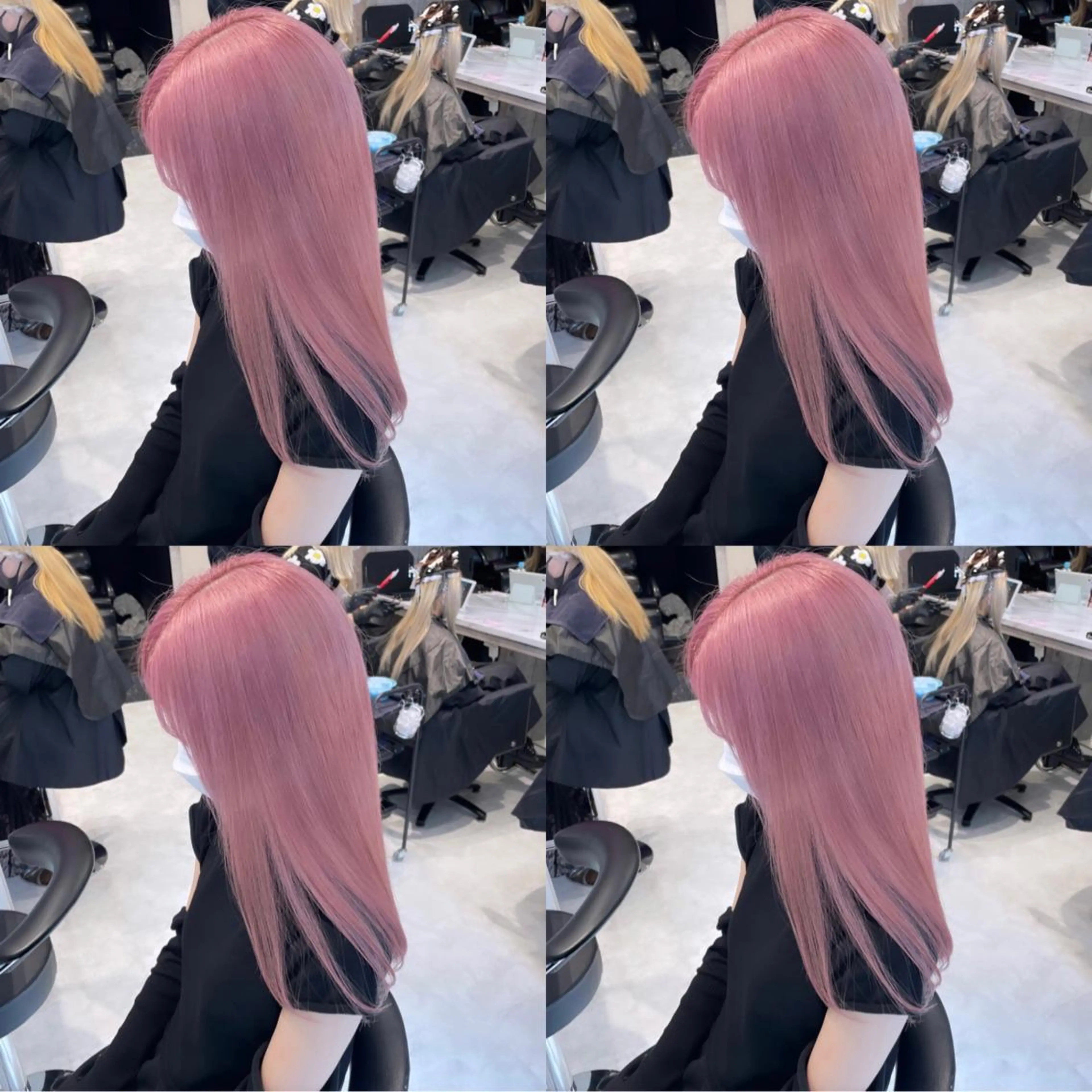 ロング アッシュ アッシュグレー アッシュグレージュ ミストバング ピンクブラウン ハイトーン×エクステ 💞くるみのヘアスタイル