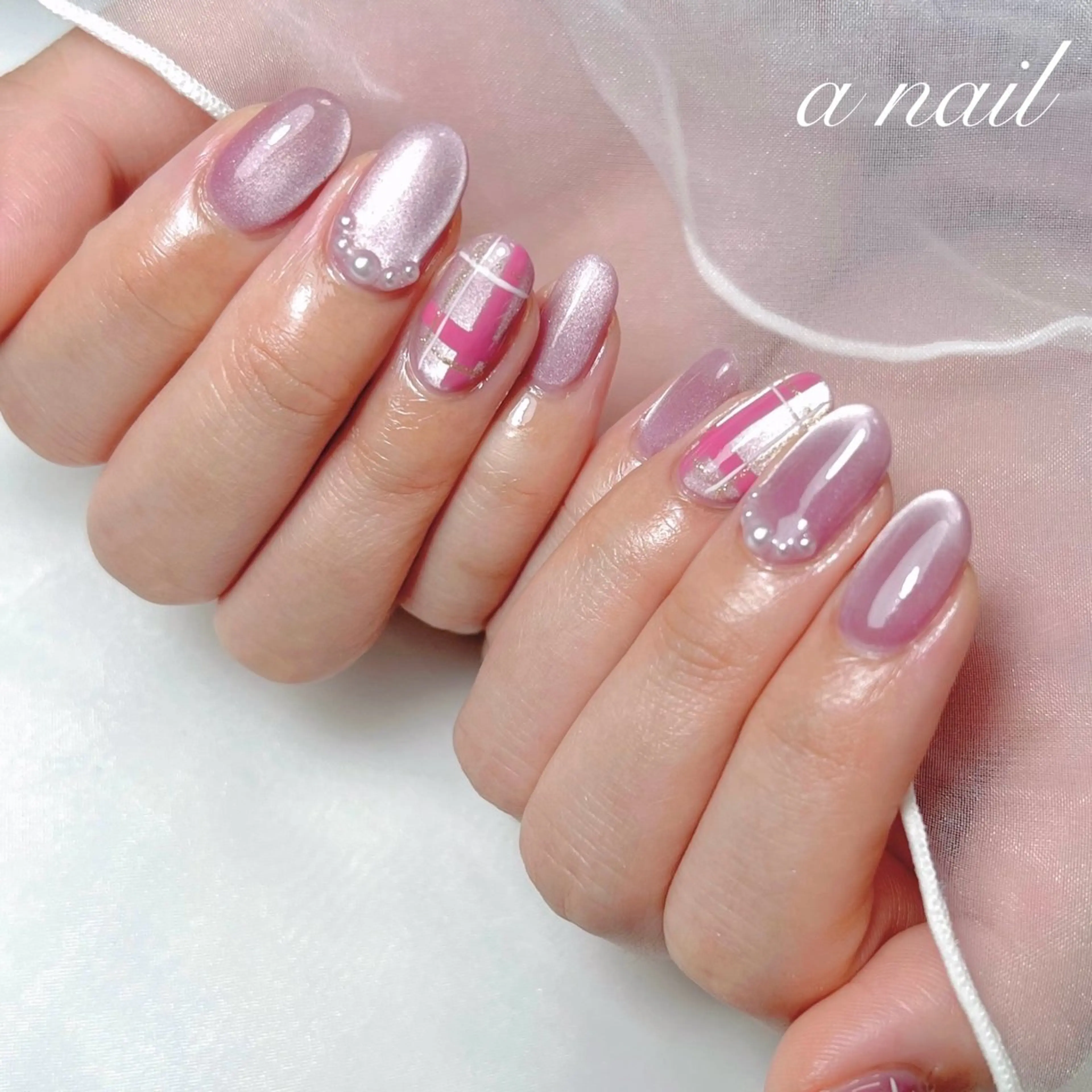ネイル ジェルネイル マグネットネイル ピンク ハンドネイル Salon_ a.nailのネイルデザイン