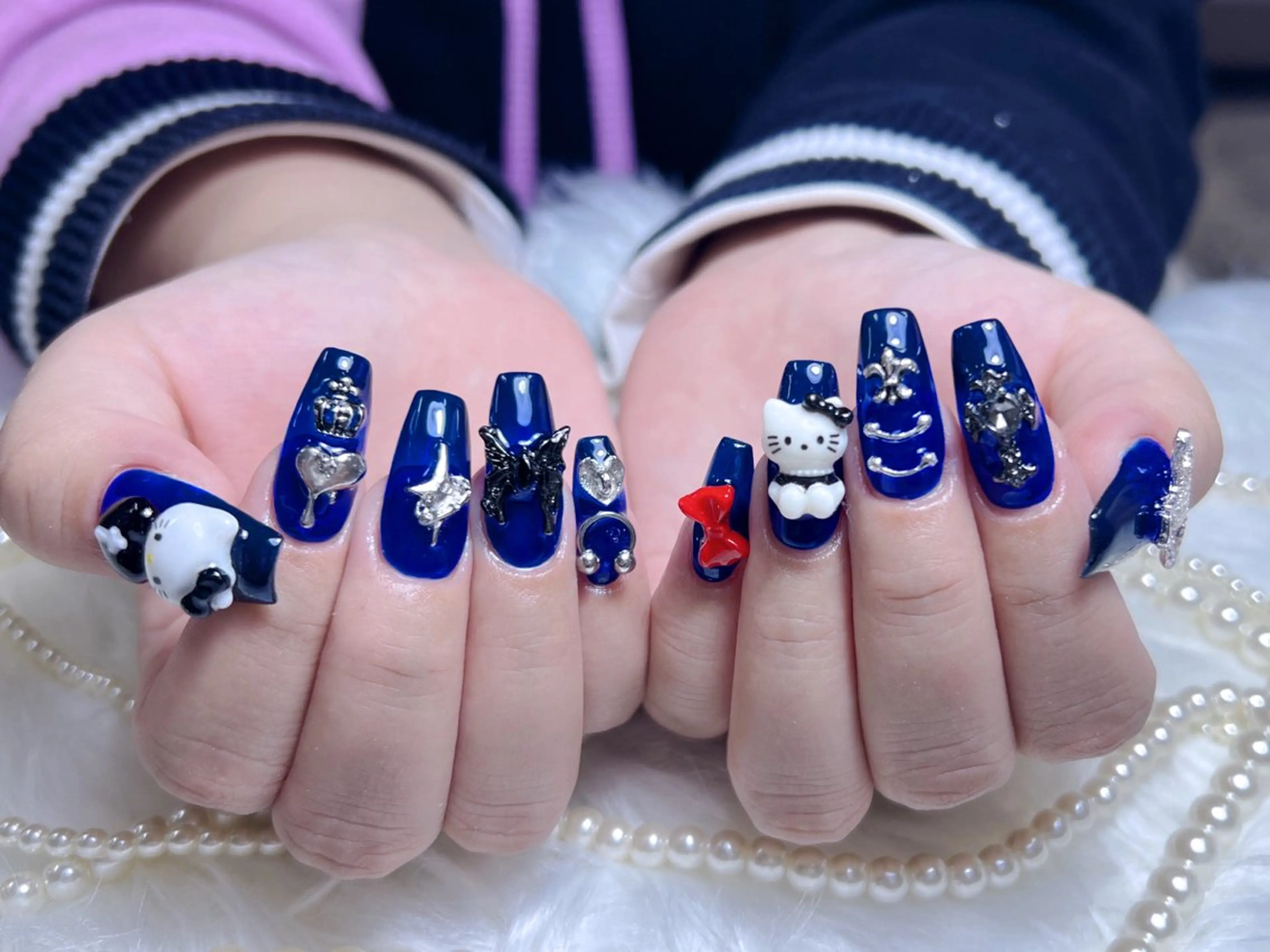 ネイル 長さ出し キラキラネイル リボン スカルプネイル シンプルネイル ハンドネイル Moa nailのネイルデザイン