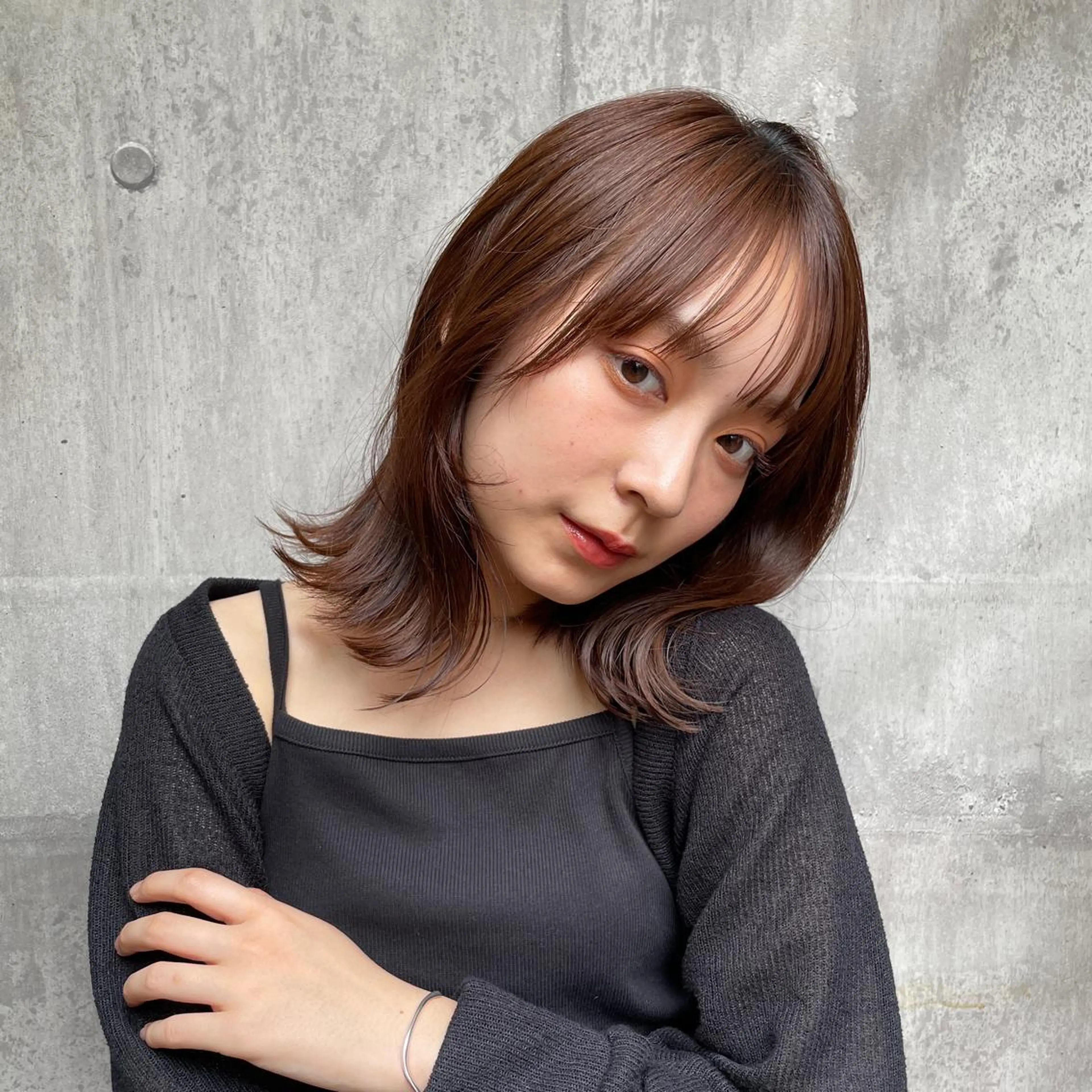 ミディアム カラー イージーパーマ募集 平口はのんのヘアスタイル