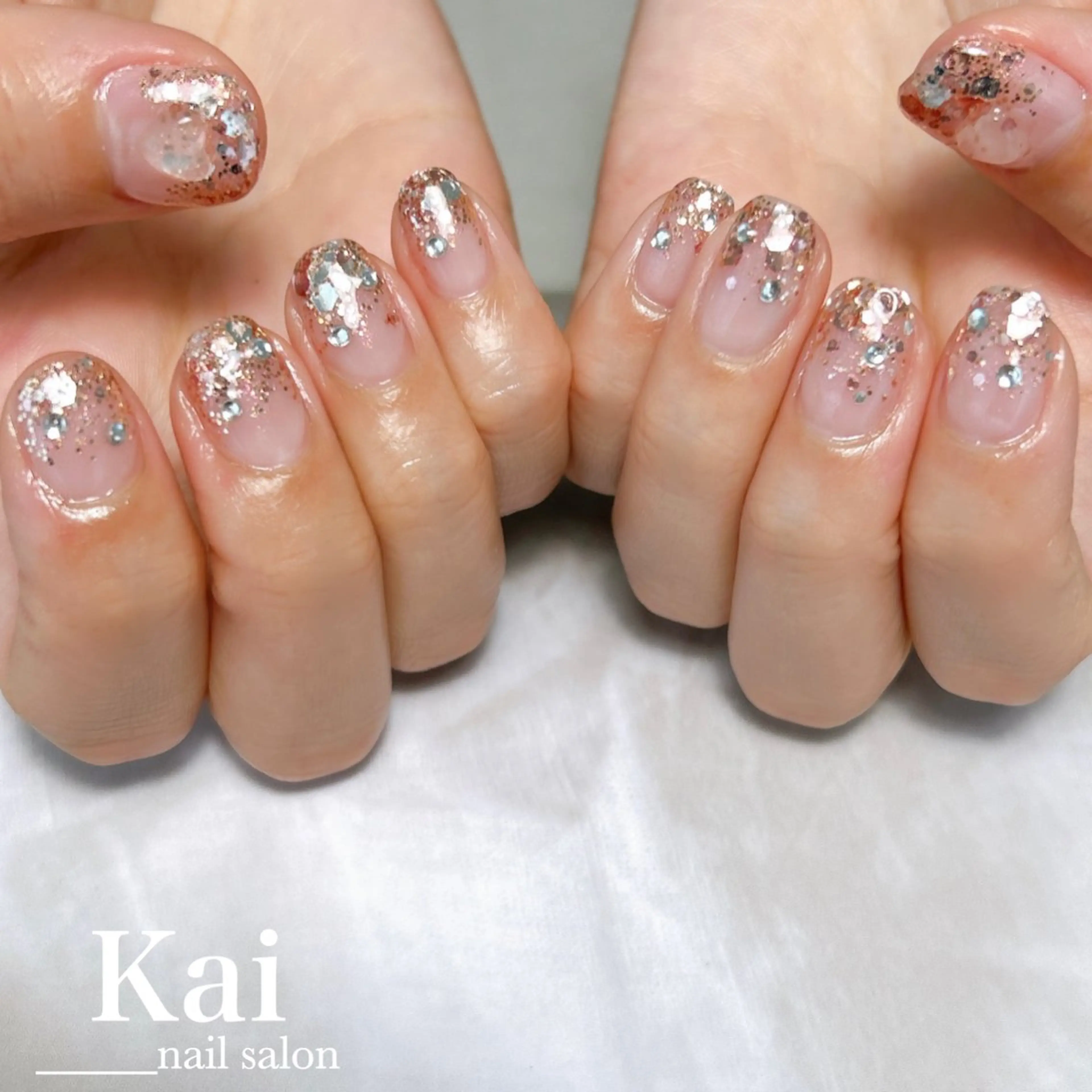 ネイル 成人式 ガーリー グラデーション 韓国ネイル ラメ(グリッター) Kai  nail Mayukoのネイルデザイン
