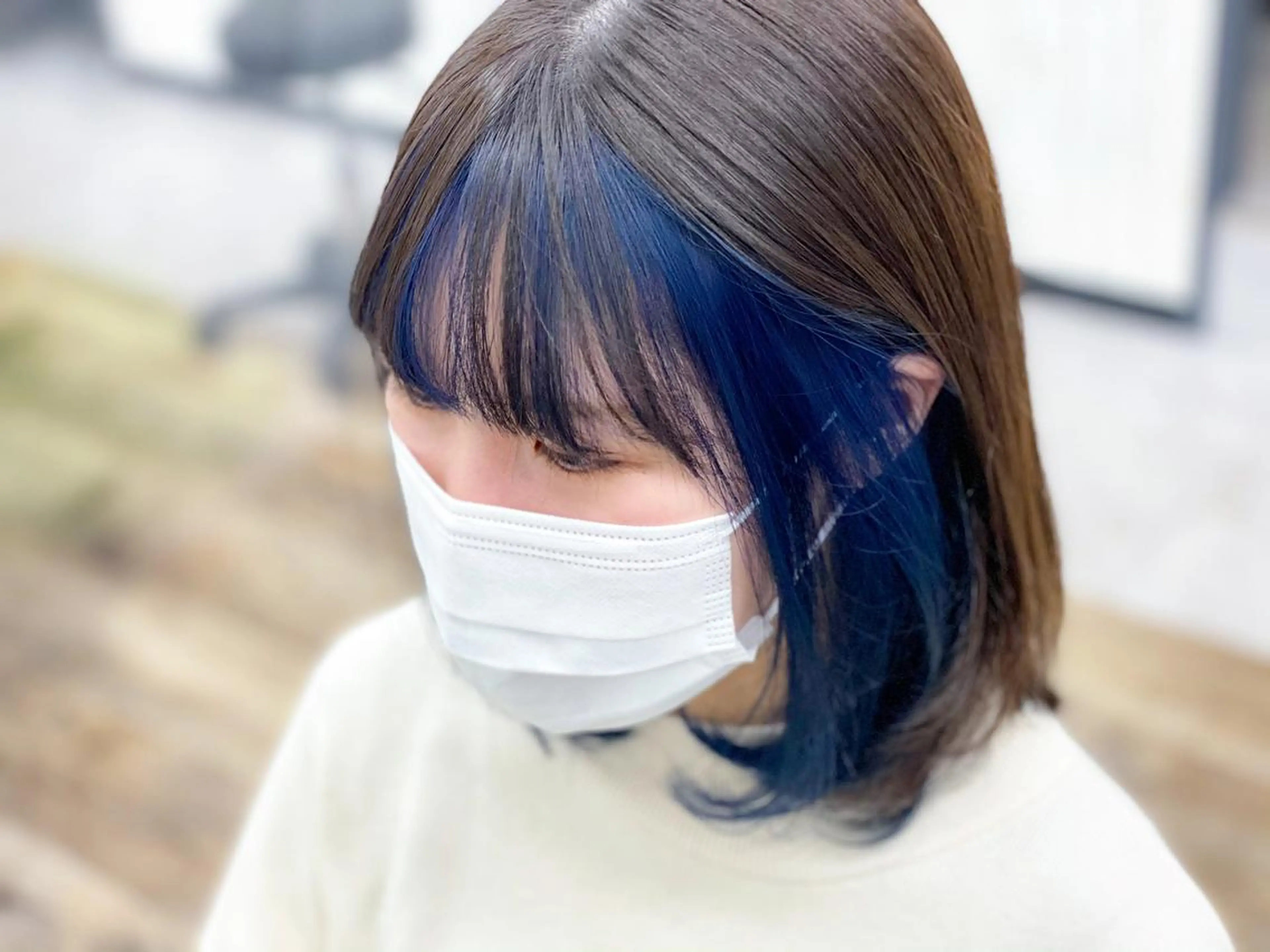 ミディアム カラー ミストバング ブルーカラー フェイスフレーミング ネイビーカラー louwe 武藤幸世のヘアスタイル