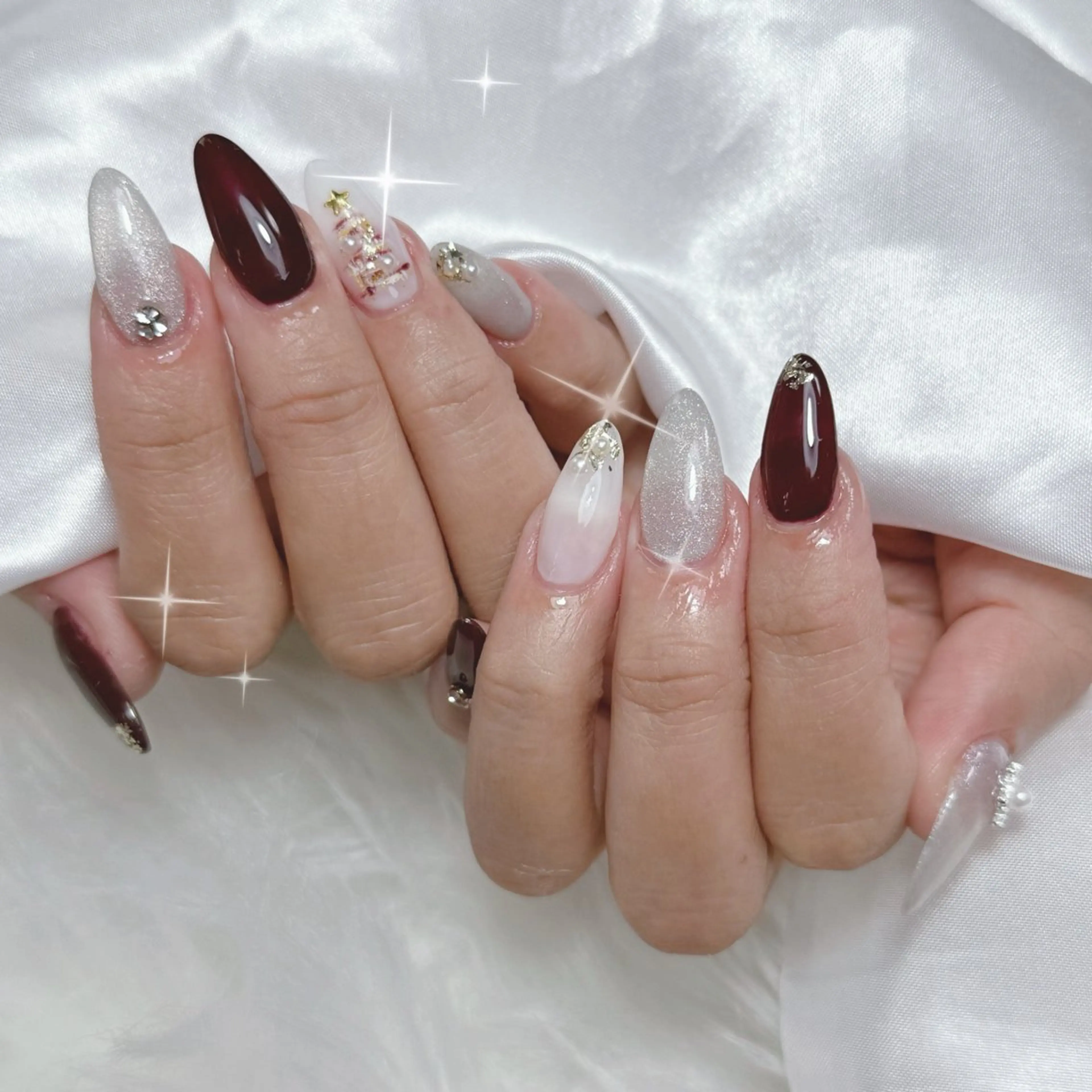 ネイル 持ち込み 冬ネイル クリスマス ハンドネイル L'ino nailのネイルデザイン