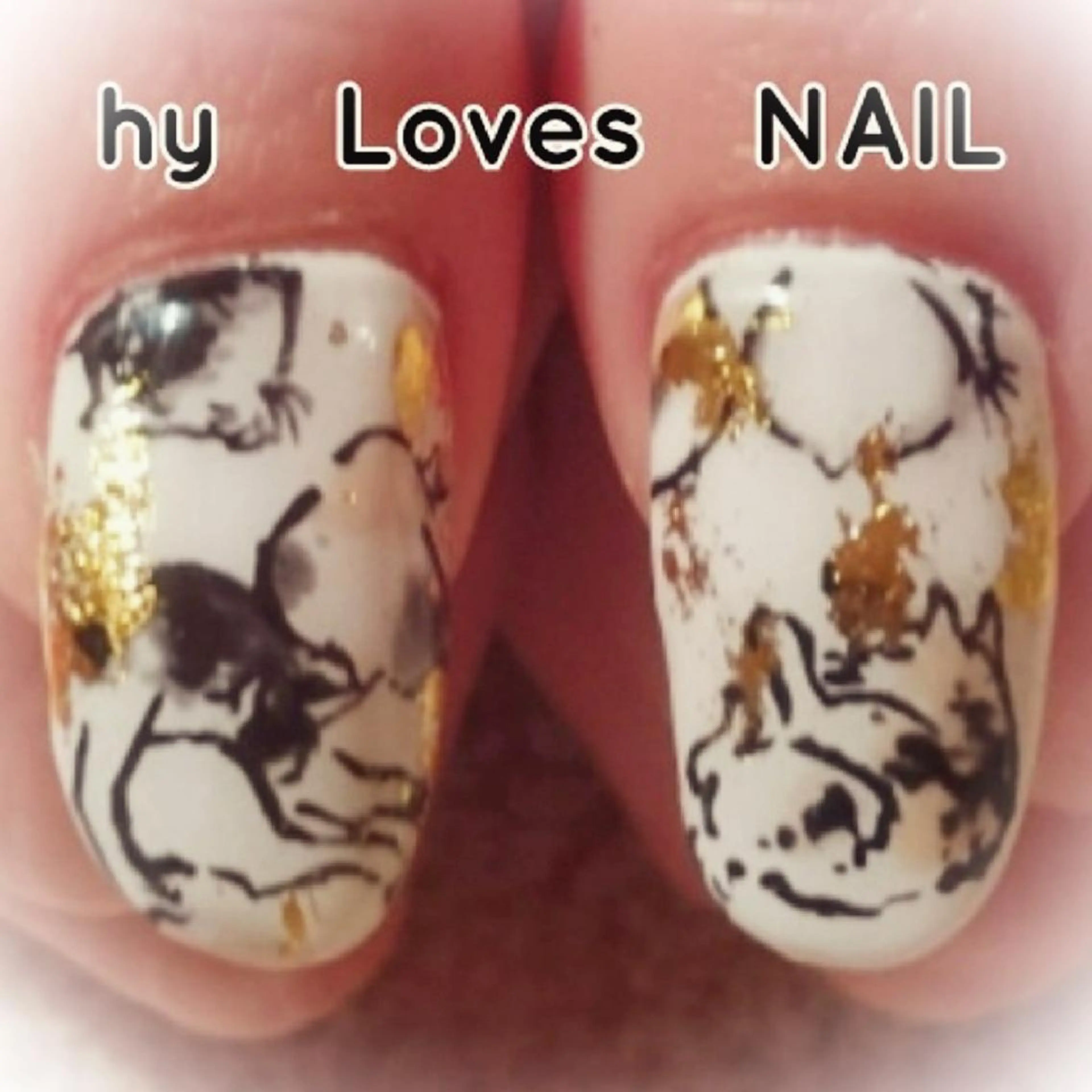 ネイル ジェルネイル ゴールド ハードジェル ミディアムネイル ハンドネイル よしだ ひろきのネイルデザイン