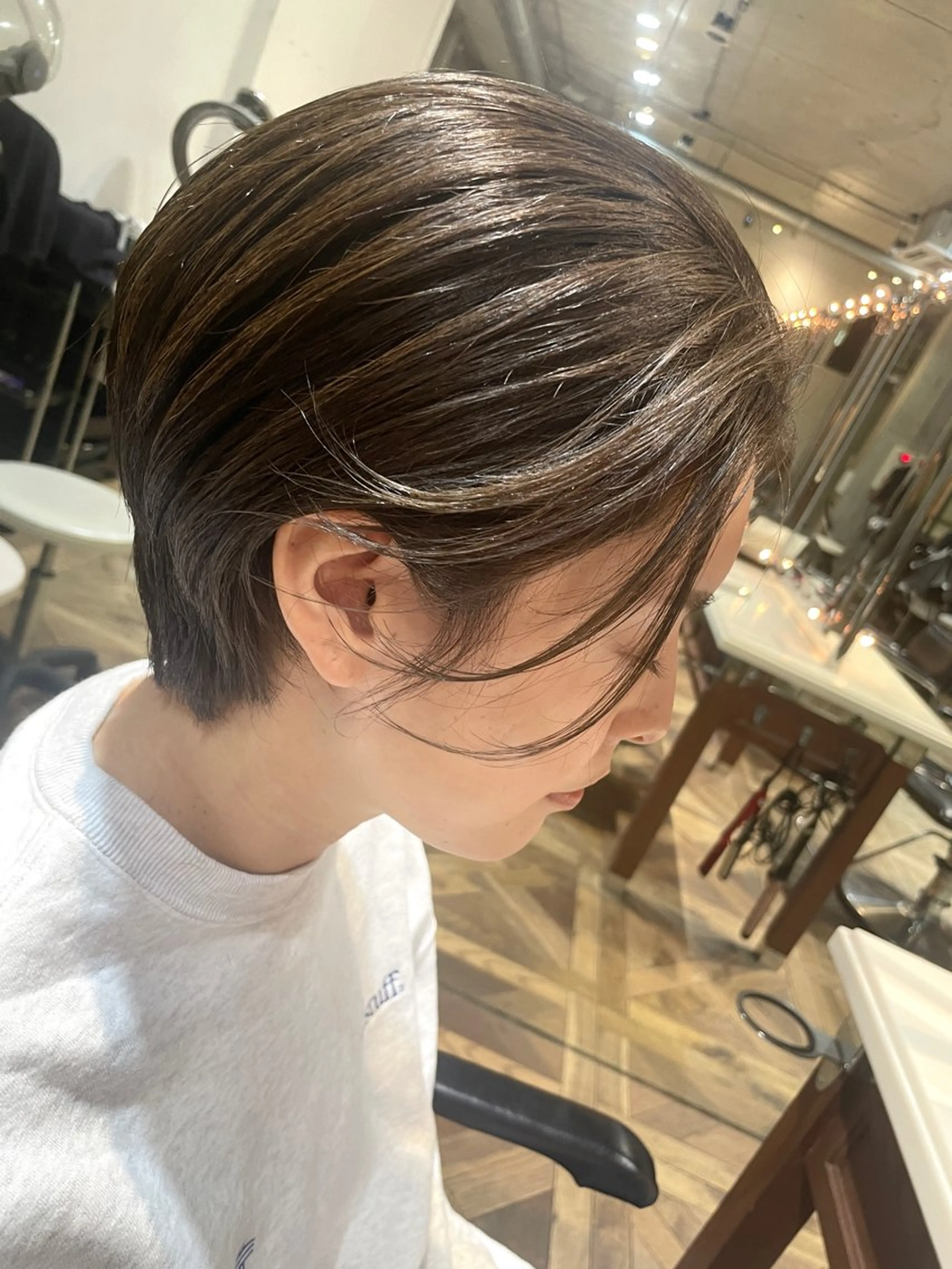 ショート カラー ハンサムショート グレージュ オリーブグレージュ オリーブグレー ショートヘア カット ヘアカラー トリートメント BEBE所属・ご新規様限定 透明感カラーKANAのヘアスタイル