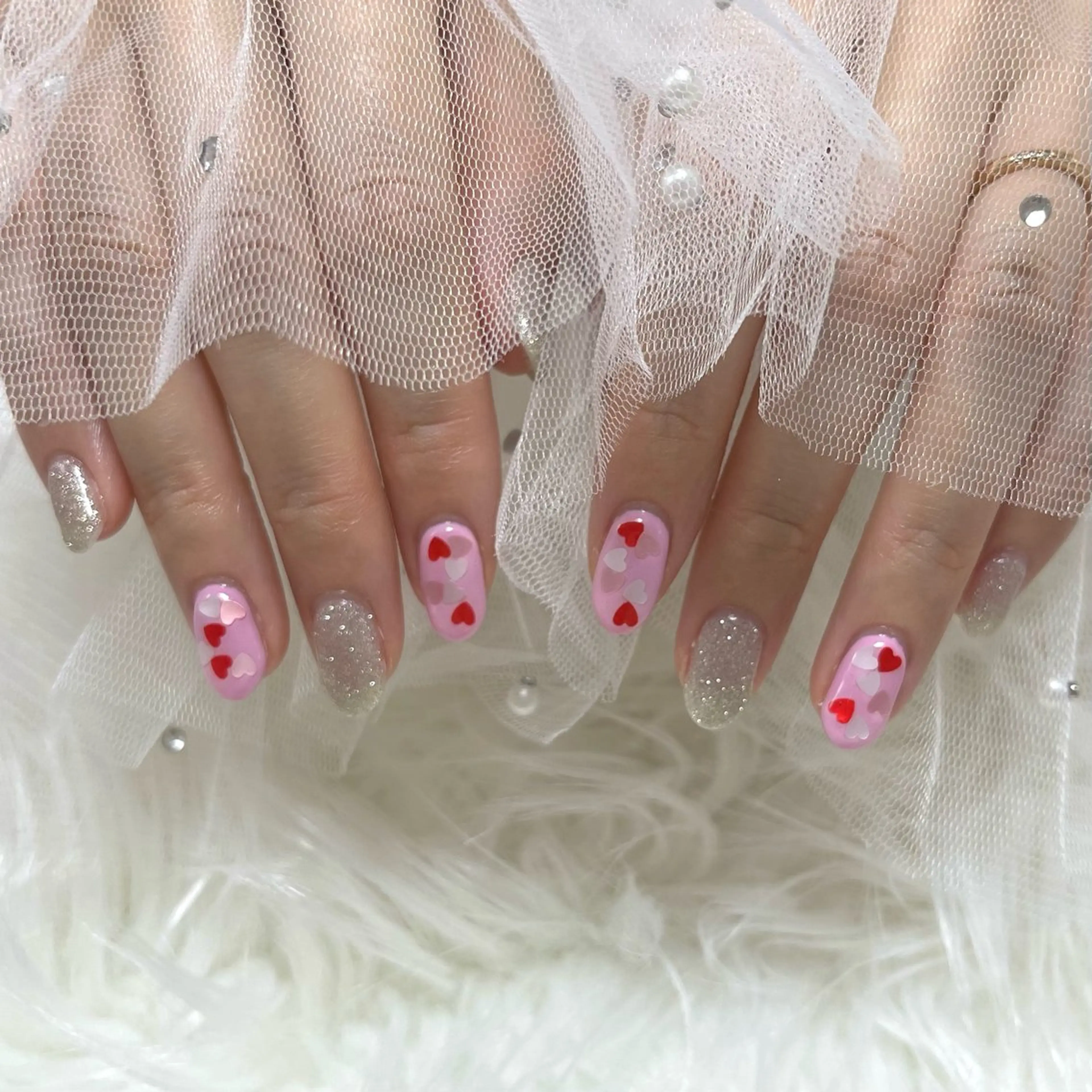 ネイル ハート ハンドネイル SHINE nail salonのネイルデザイン