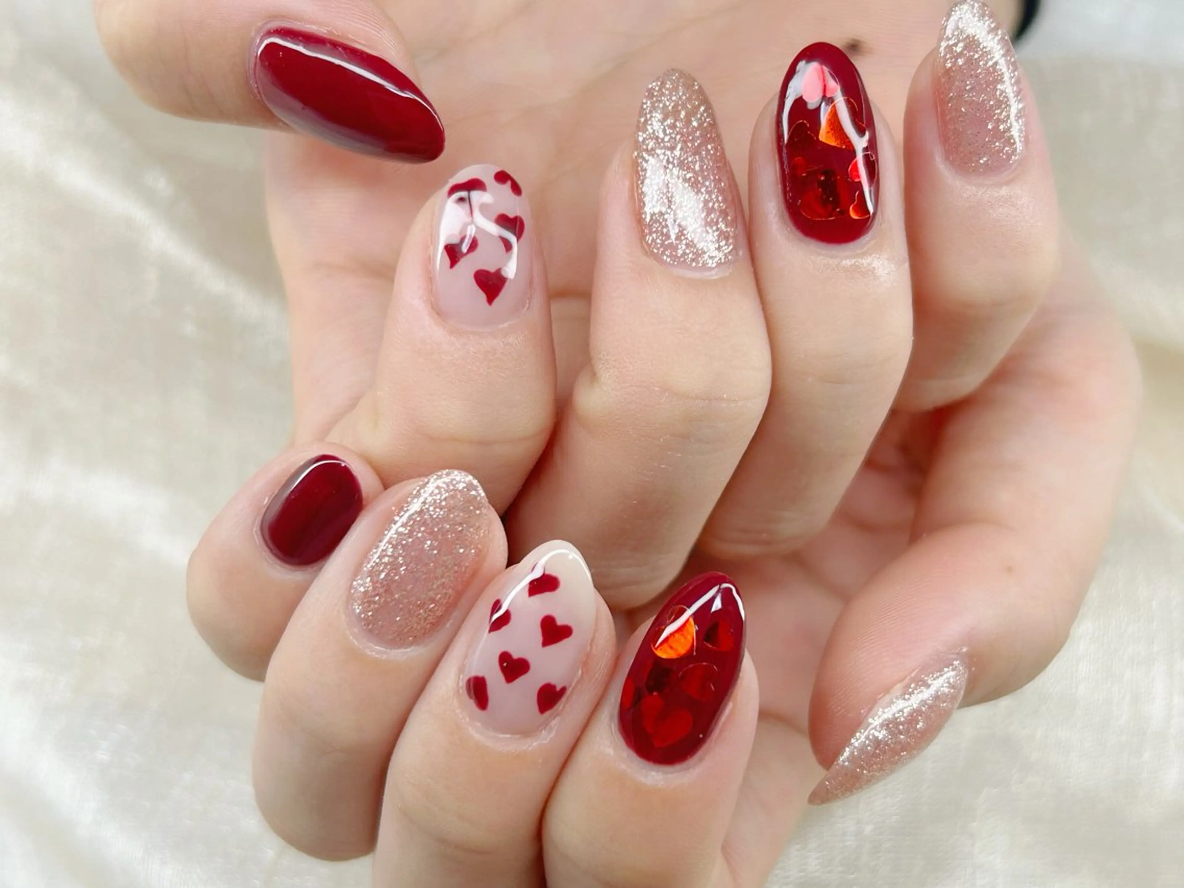 ネイル アートネイル 成人式 長さ出し フットネイル ハート ハンドネイル Lino Nailのネイルデザイン