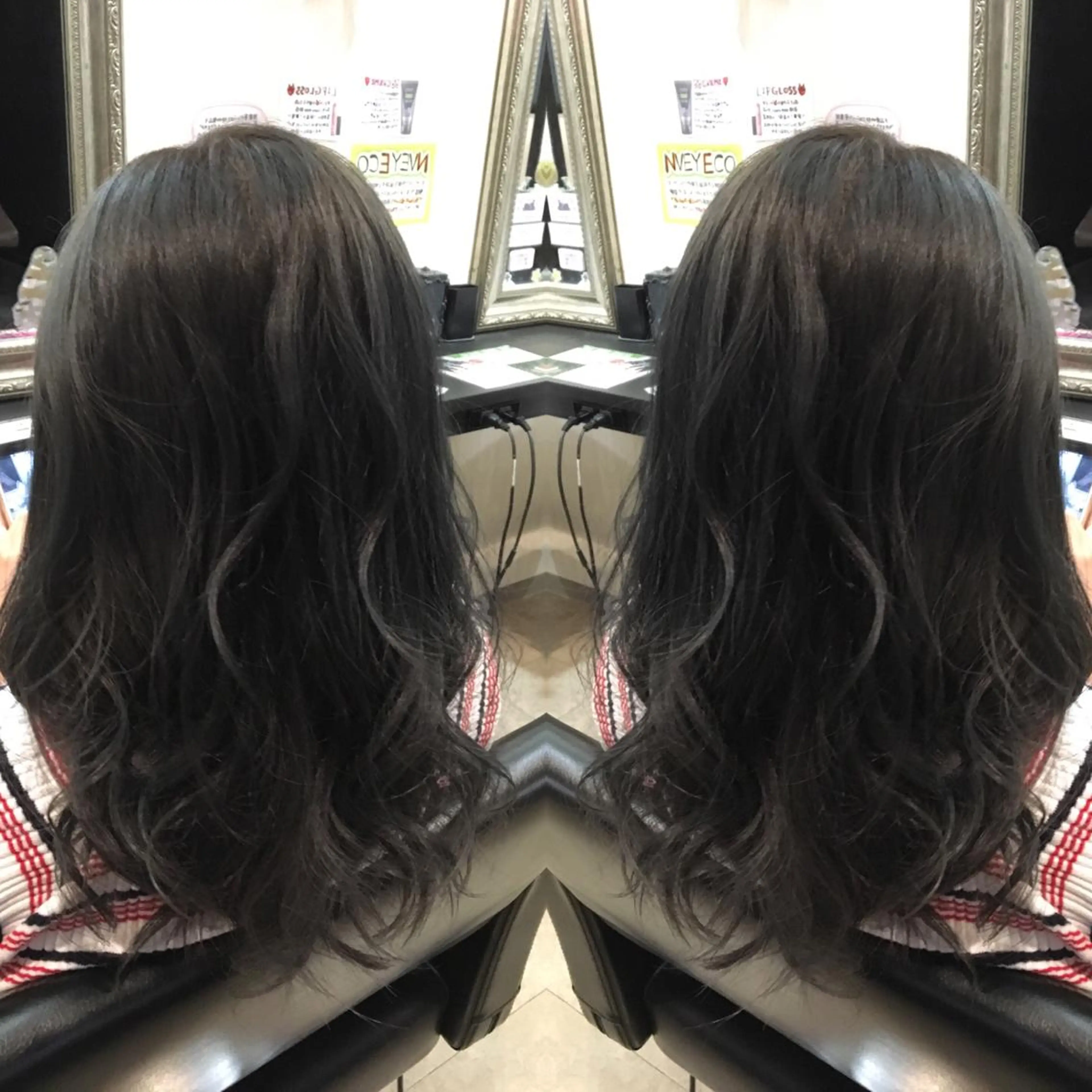 ロング カラー アッシュ ダークアッシュ 💓シールエクステ for...のヘアスタイル