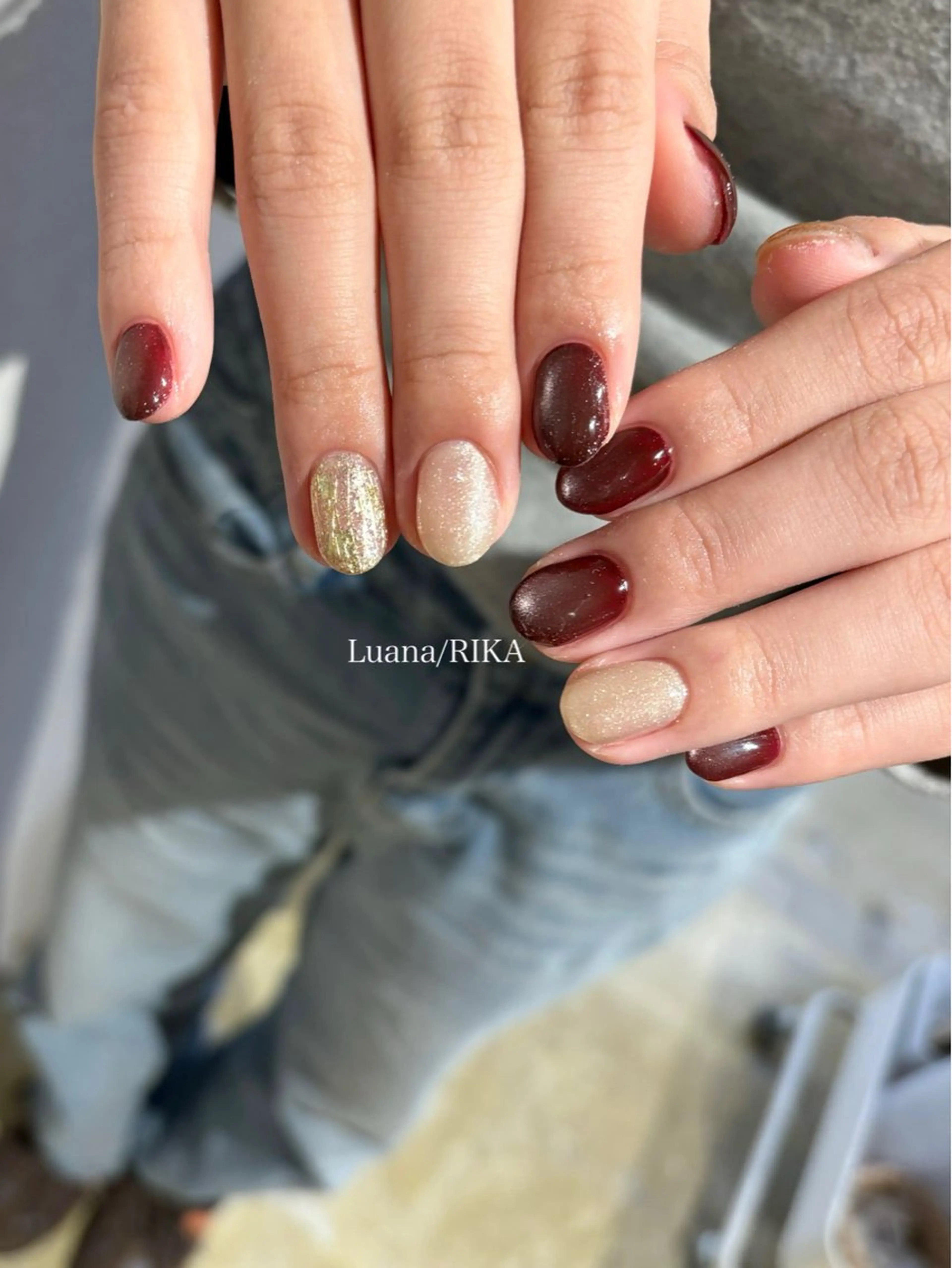 ネイル ボルドー ニュアンスネイル ハンドネイル Nail Salon Luana Rikaのネイルデザイン