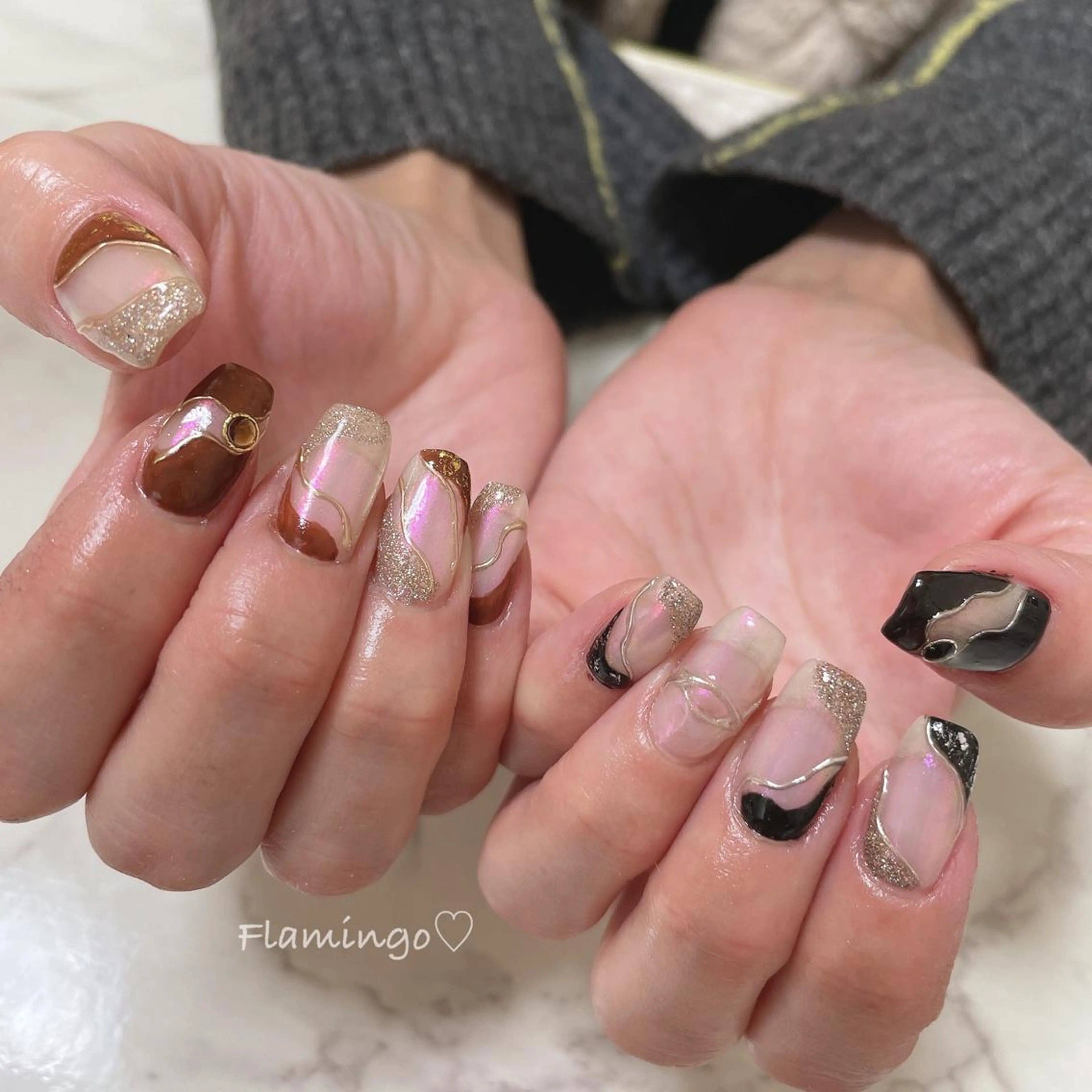 ネイル フレンチネイル ジェルネイル ミラーネイル ニュアンスネイル シンプル／上品／爪育 ☺︎Flamingoのネイルデザイン