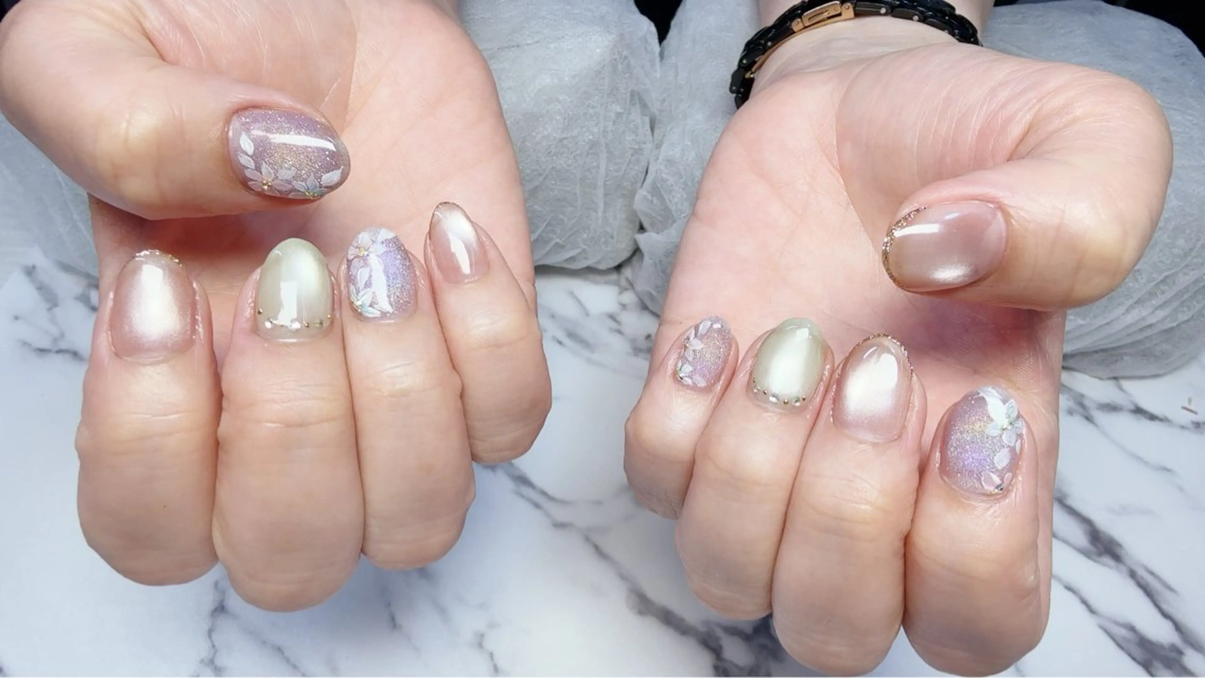 ネイル フラワーネイル マグネットネイル nail salon ily 武蔵新城のネイルデザイン