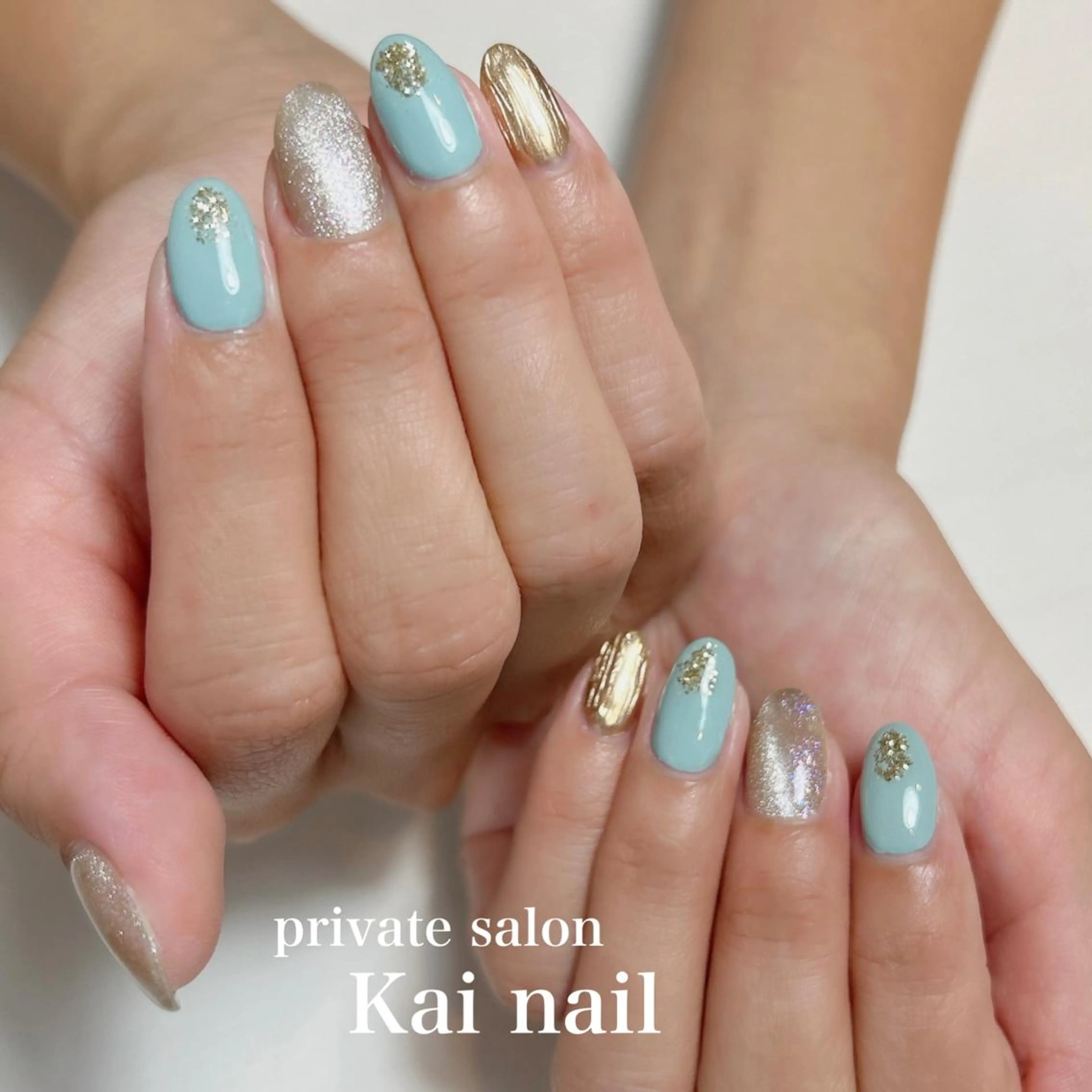 ネイル ブルー ゴールド 韓国ネイル マグネットネイル ミラーネイル Kai  nail Mayukoのネイルデザイン