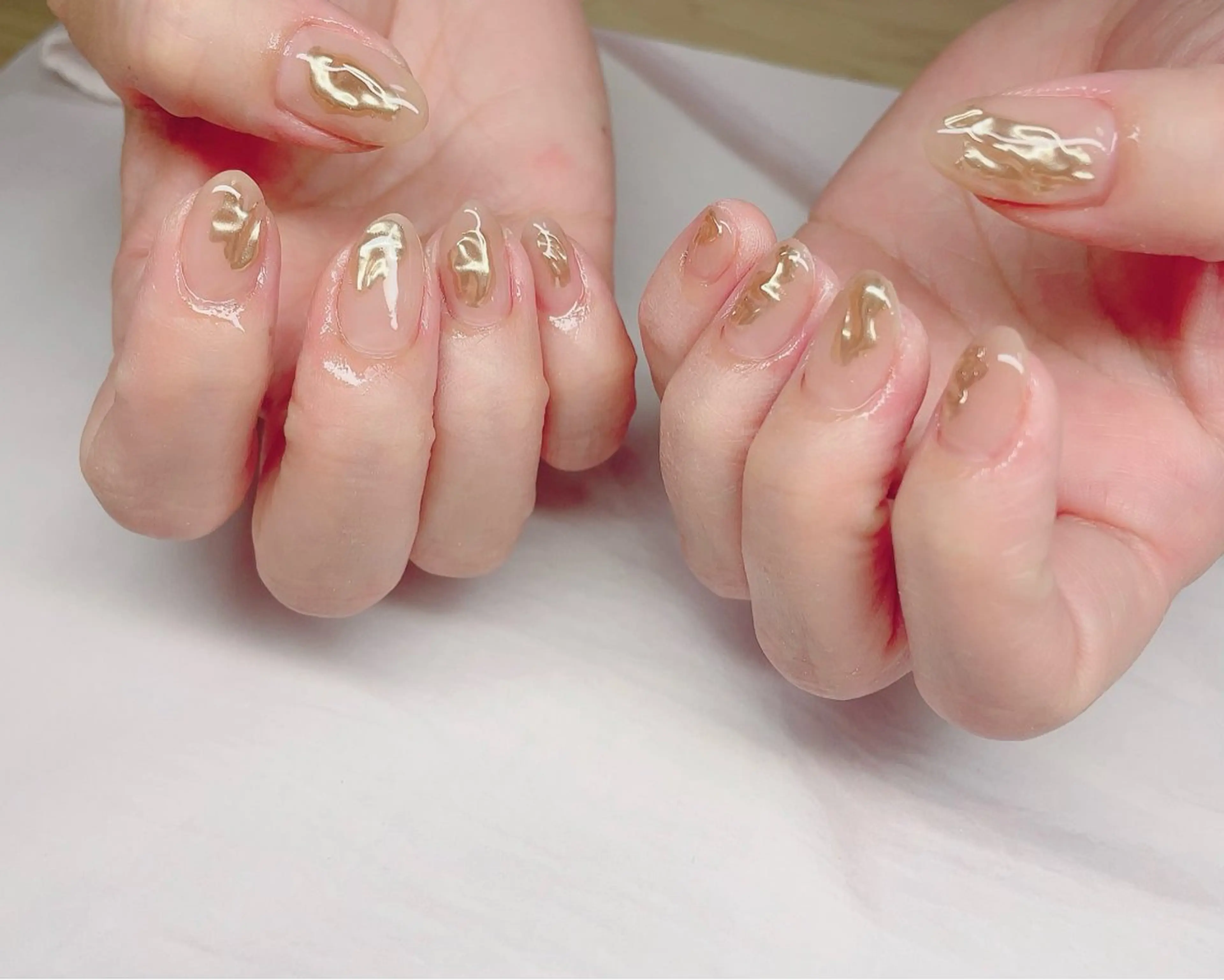 ネイル ゴールド ミラーネイル ニュアンスネイル ハンドネイル NailbyN所属・Nail_by N1のネイルデザイン