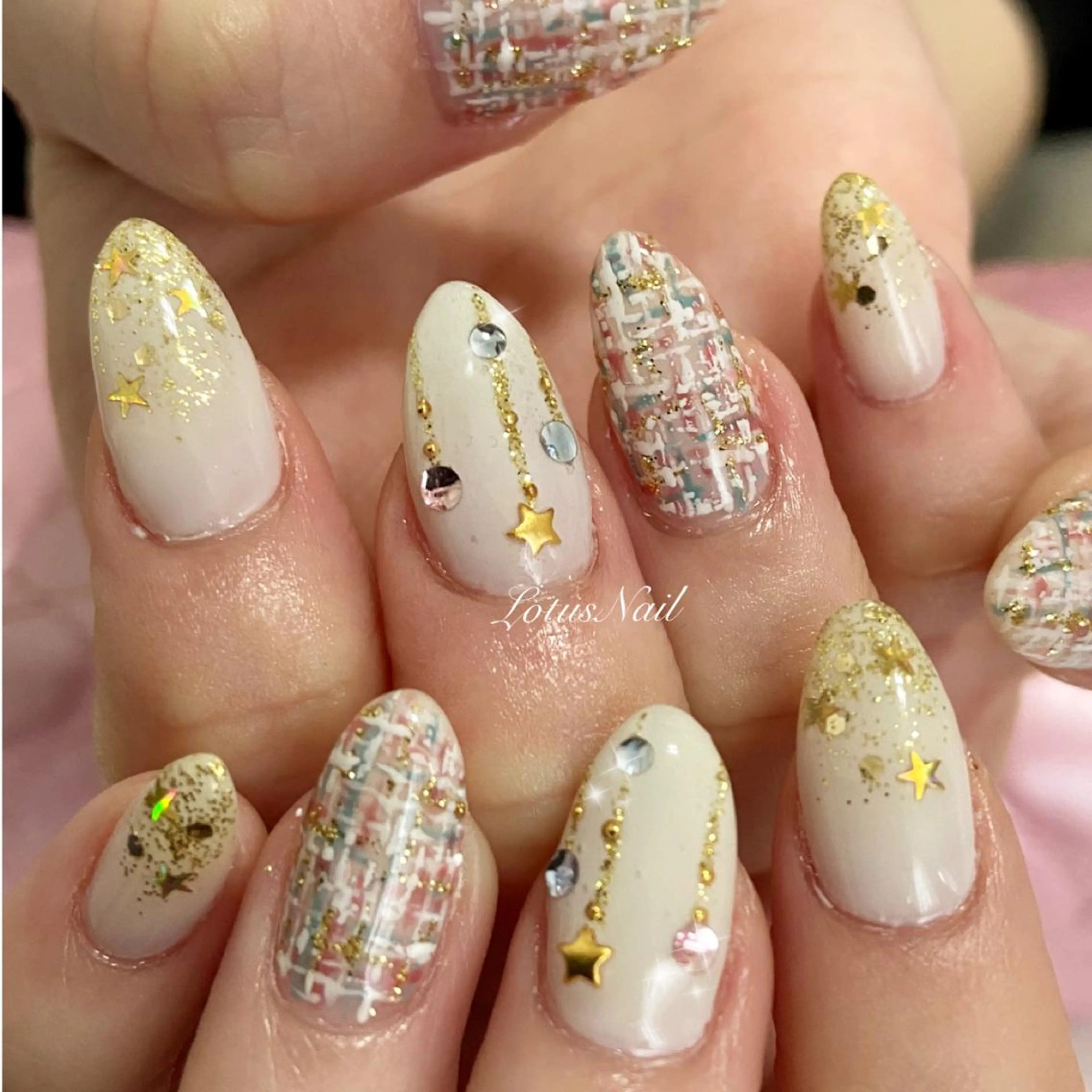 ネイル ツイードネイル ハンドネイル Lotus Nailのネイルデザイン
