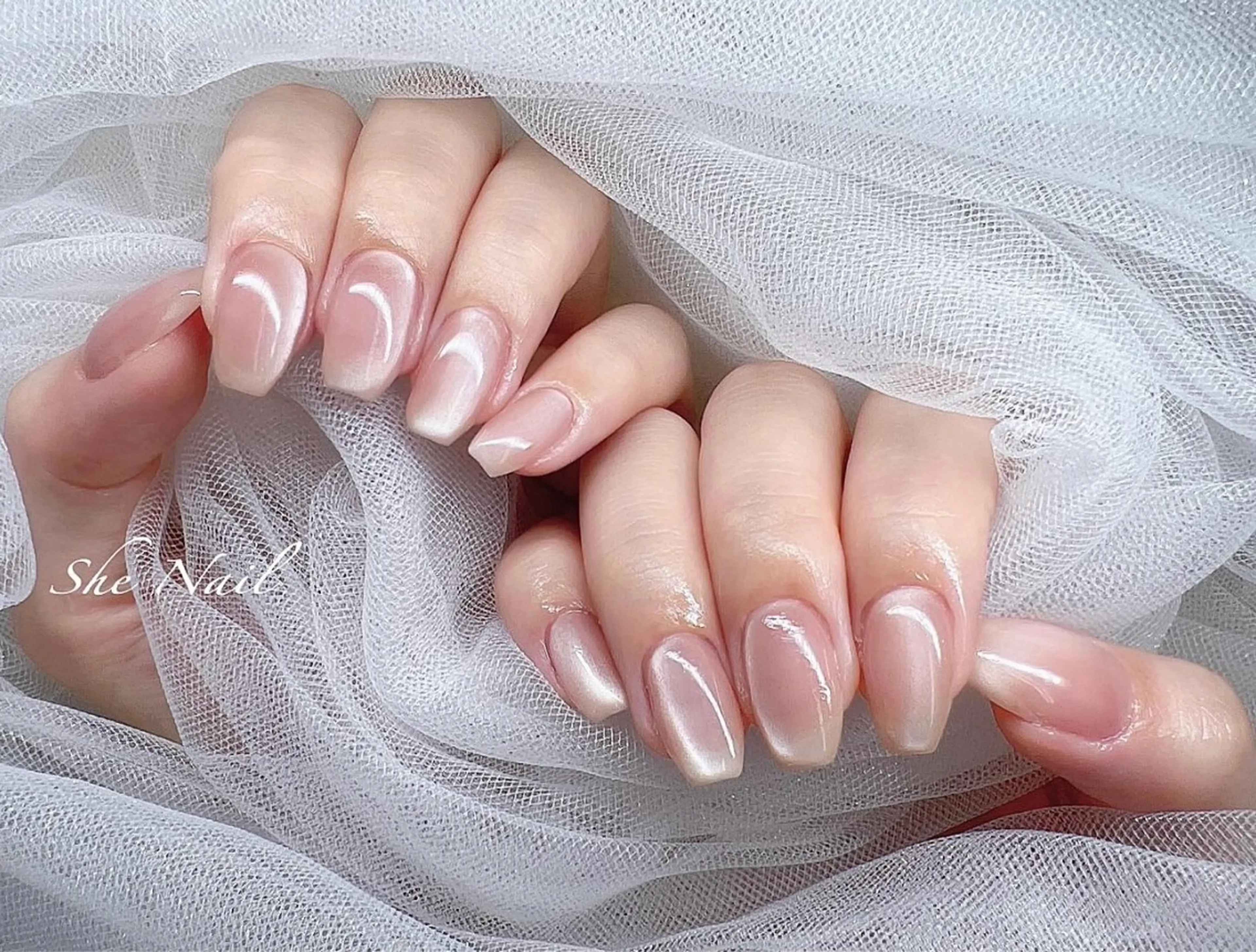 ネイル チークネイル 桜ネイル 長さ出し フレンチネイル グラデーション ハンドネイル She Nail所属・ISA_ BELLAのネイルデザイン