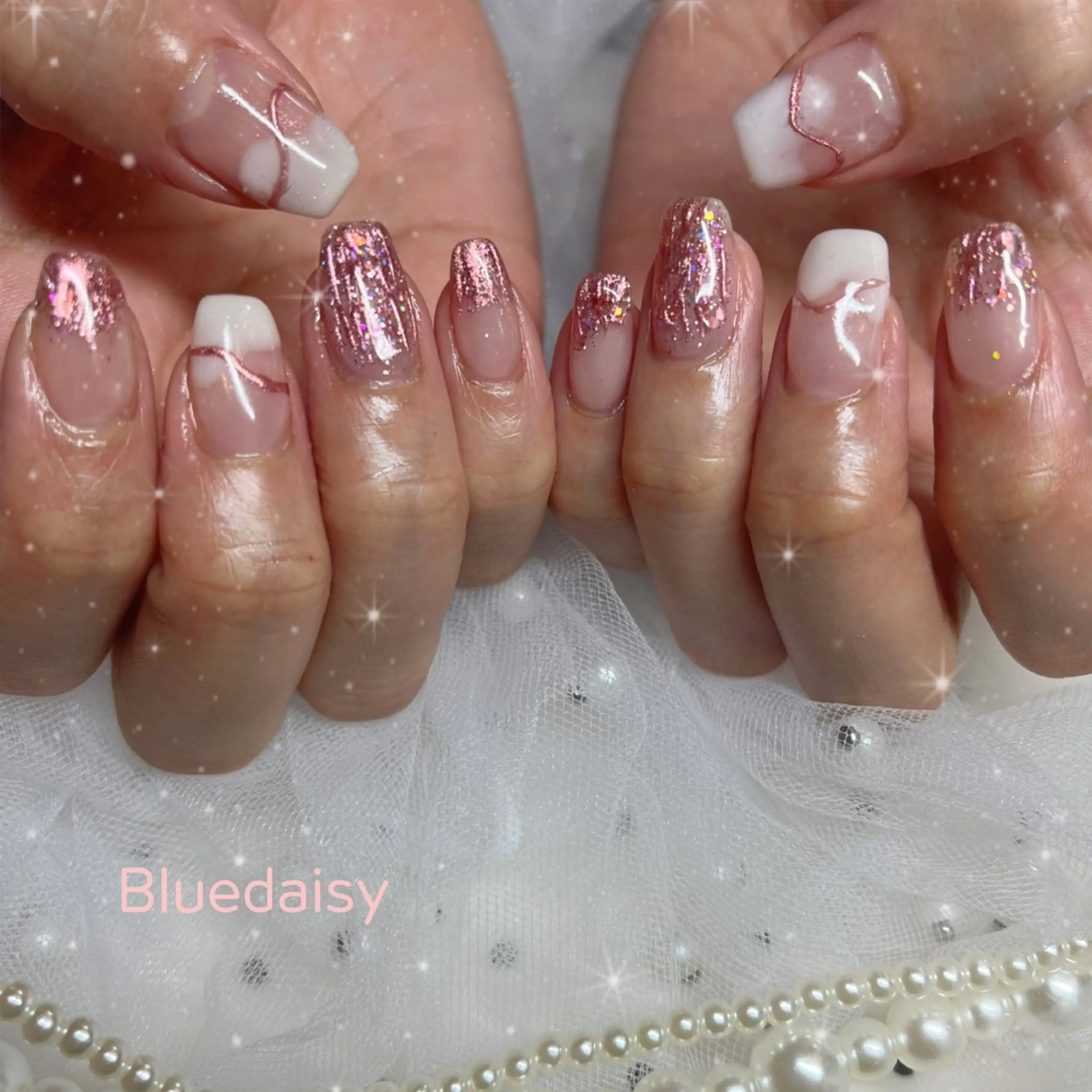 ネイル ミラーネイル ピンク ハンドネイル ブルーデイジー栄本店所属・BlueDaisy 栄本店のネイルデザイン