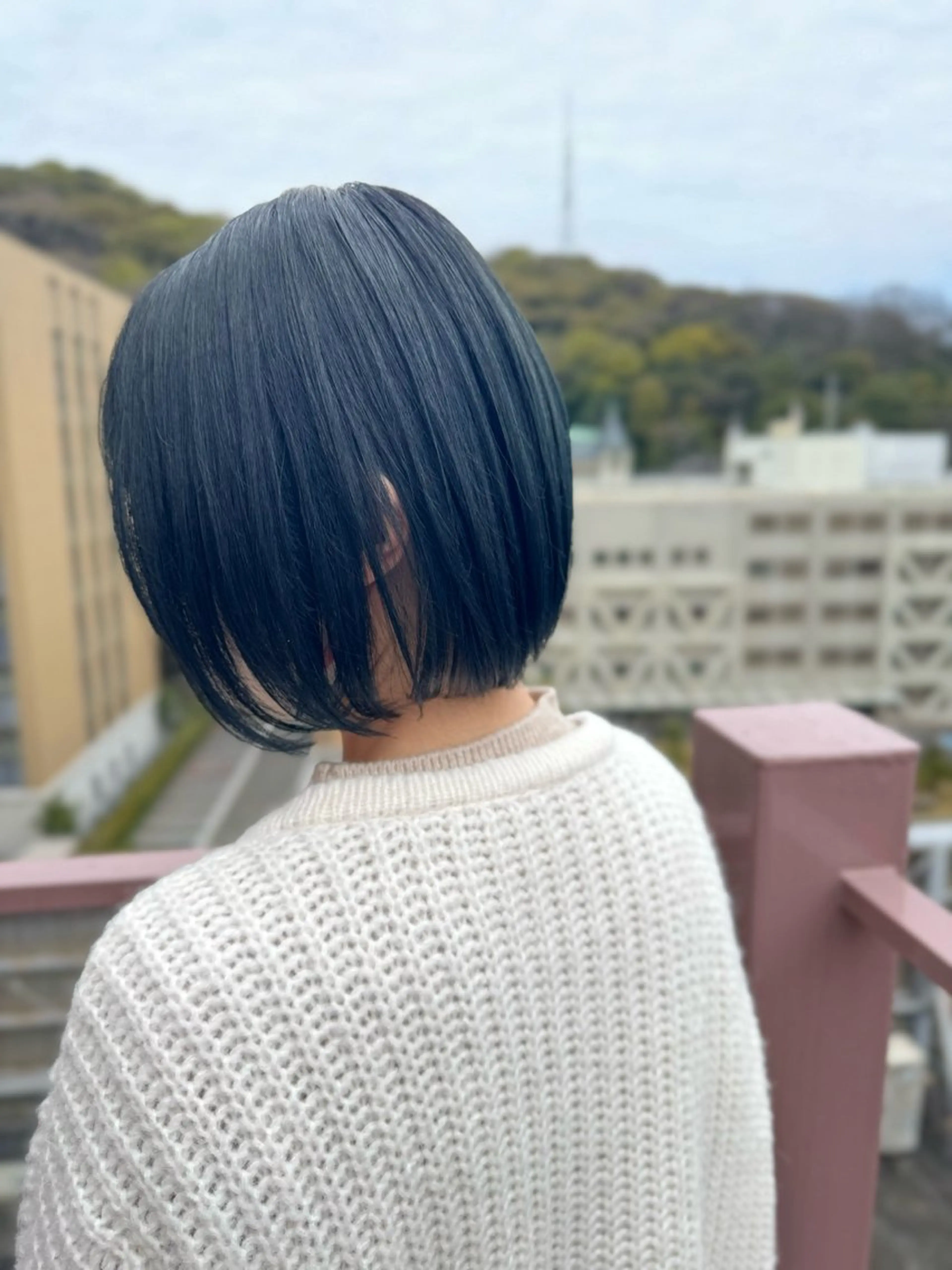 ショート カラー 黒髪 ブルーカラー ブルーブラック ヘアカラー Viage （ビアージュ）のヘアスタイル