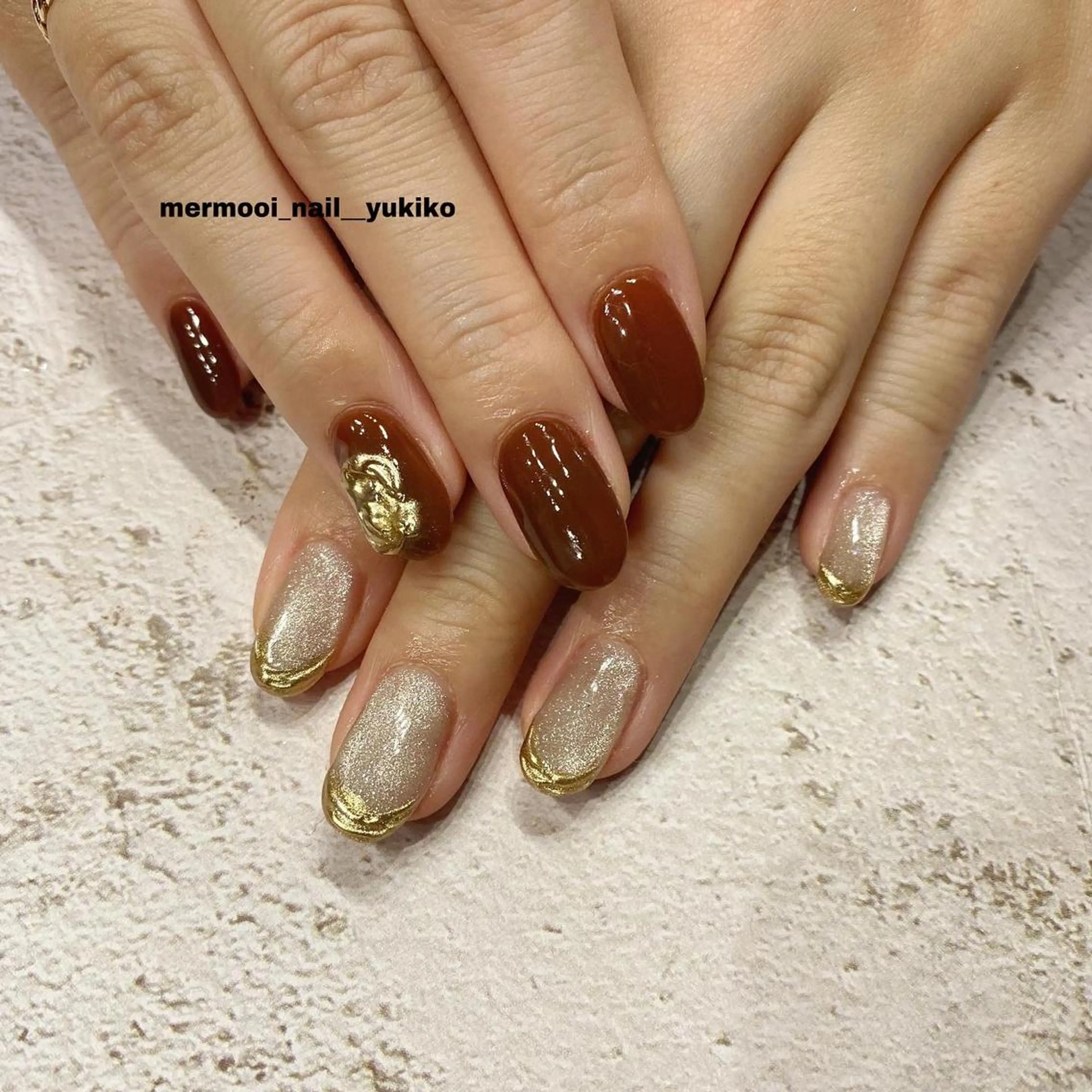 ネイル フレンチネイル ゴールド 韓国ネイル マグネットネイル ミラーネイル ハンドネイル mermooi nailのネイルデザイン