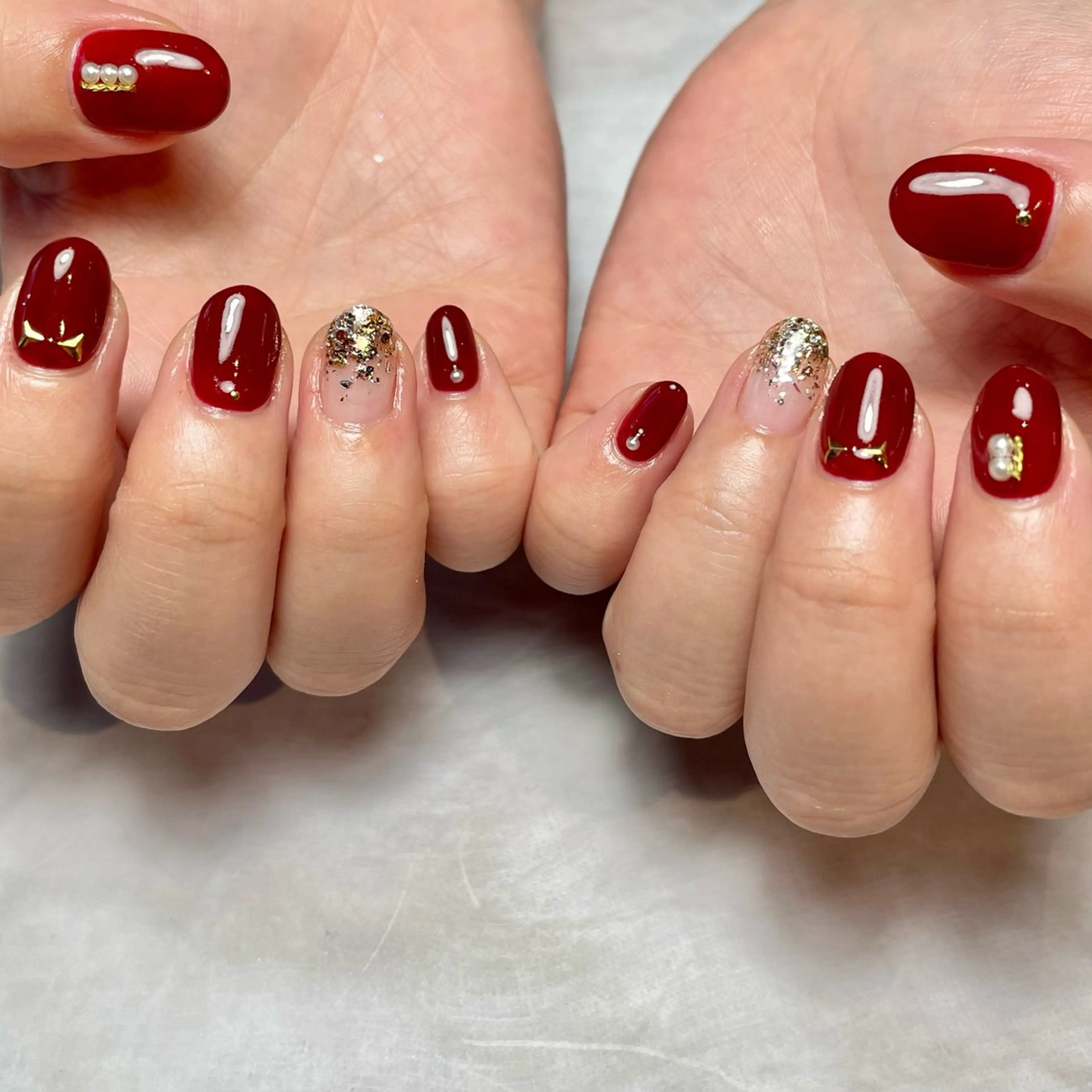 ネイル ボルドー 赤色 ハンドネイル Reflection marikoのネイルデザイン