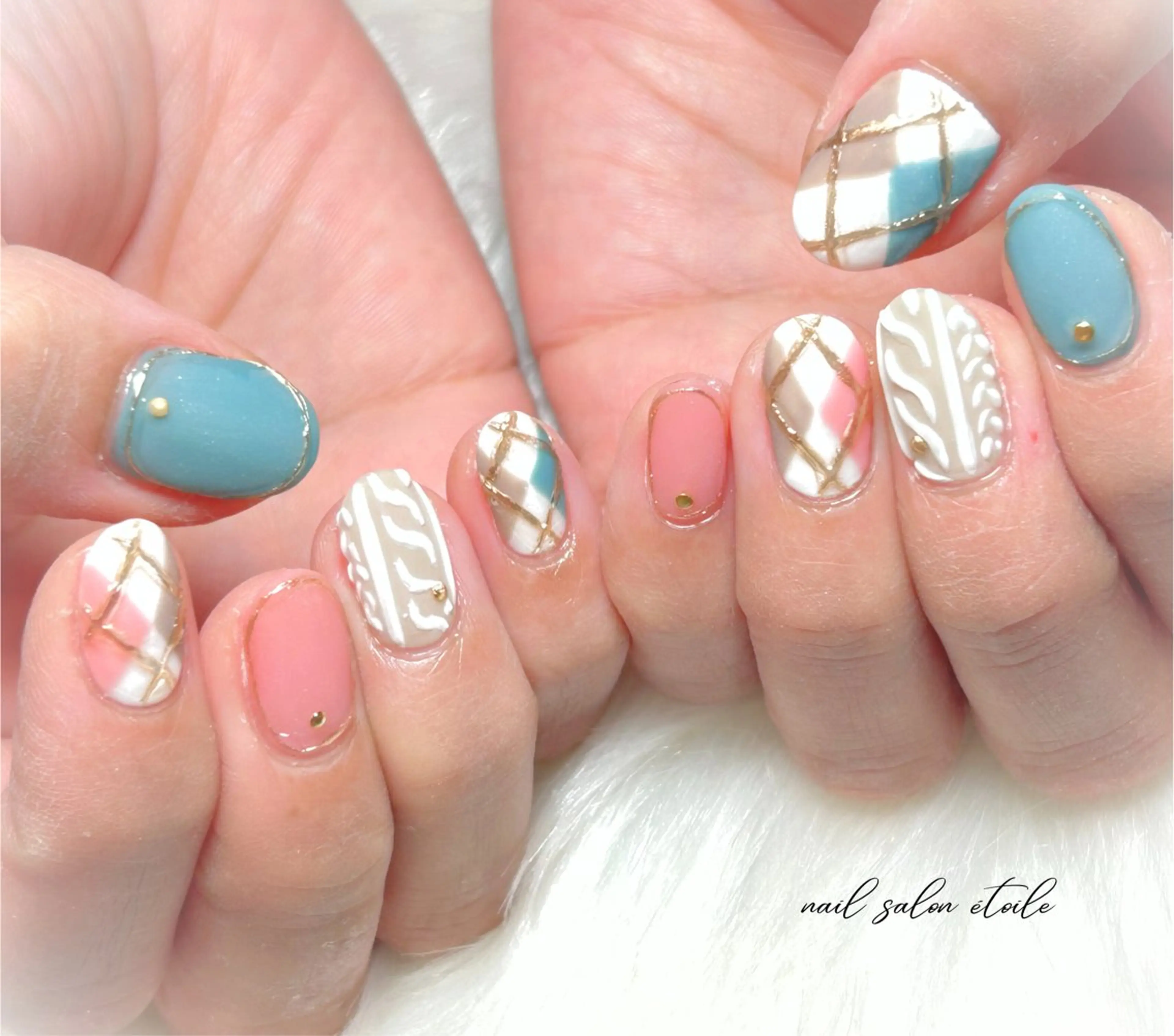 ネイル ブルー マットネイル 持ち込み ピンク ハンドネイル nail salon étoileのネイルデザイン