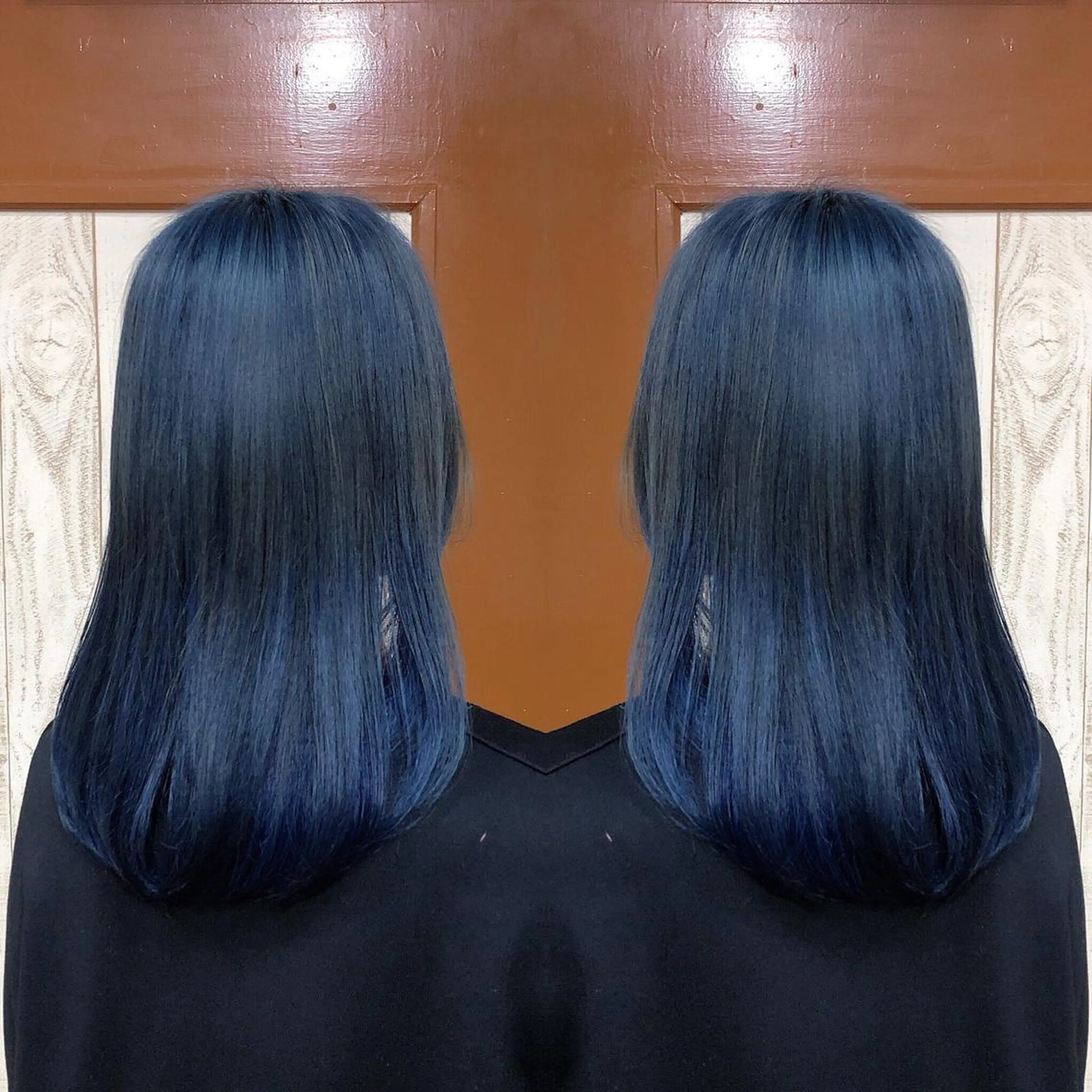 ミディアム カラー ブルーカラー ネイビーカラー kr2s アメ村のヘアスタイル