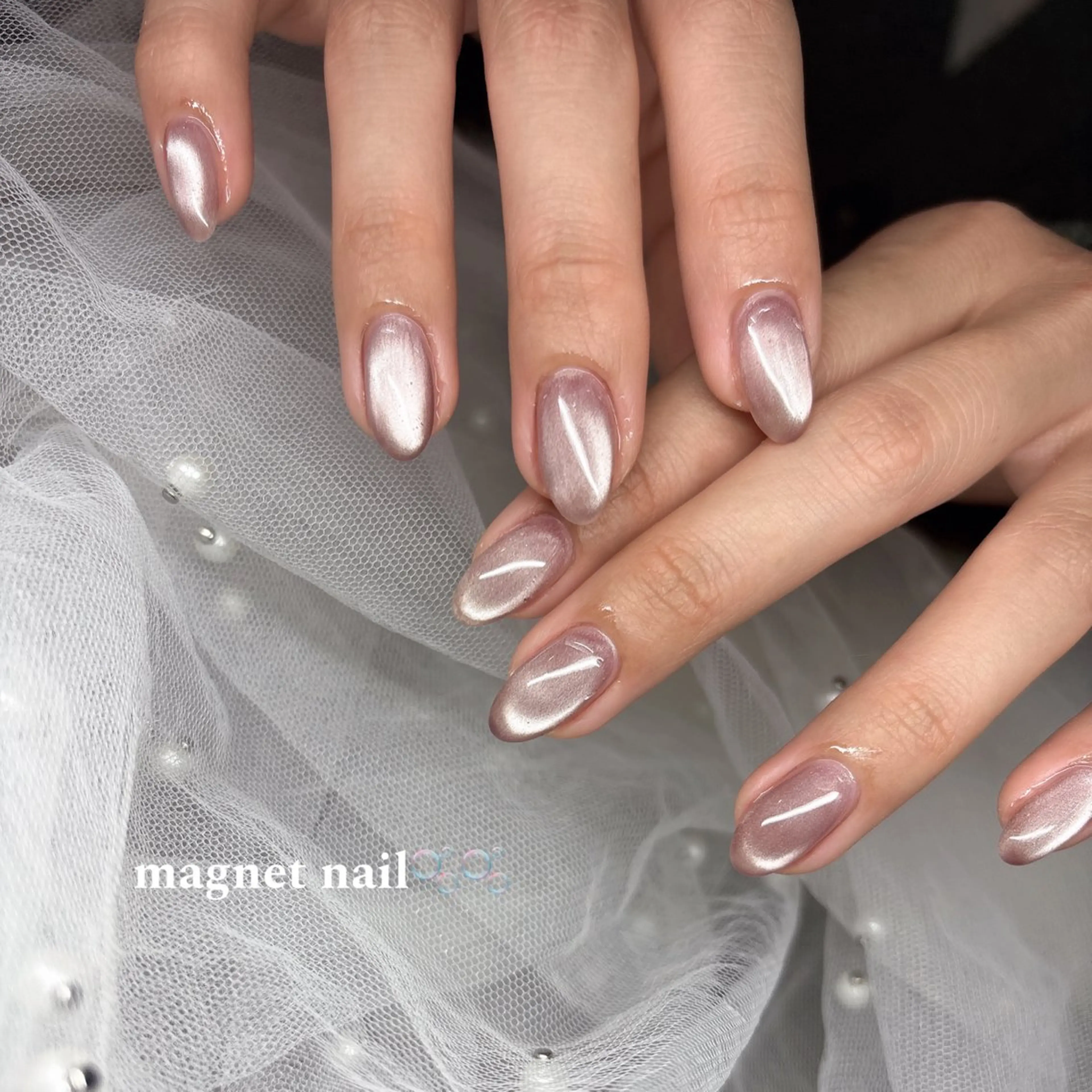 ネイル 韓国ネイル ロングネイル マグネットネイル ピンク スカルプネイル ハンドネイル happiness nailのネイルデザイン