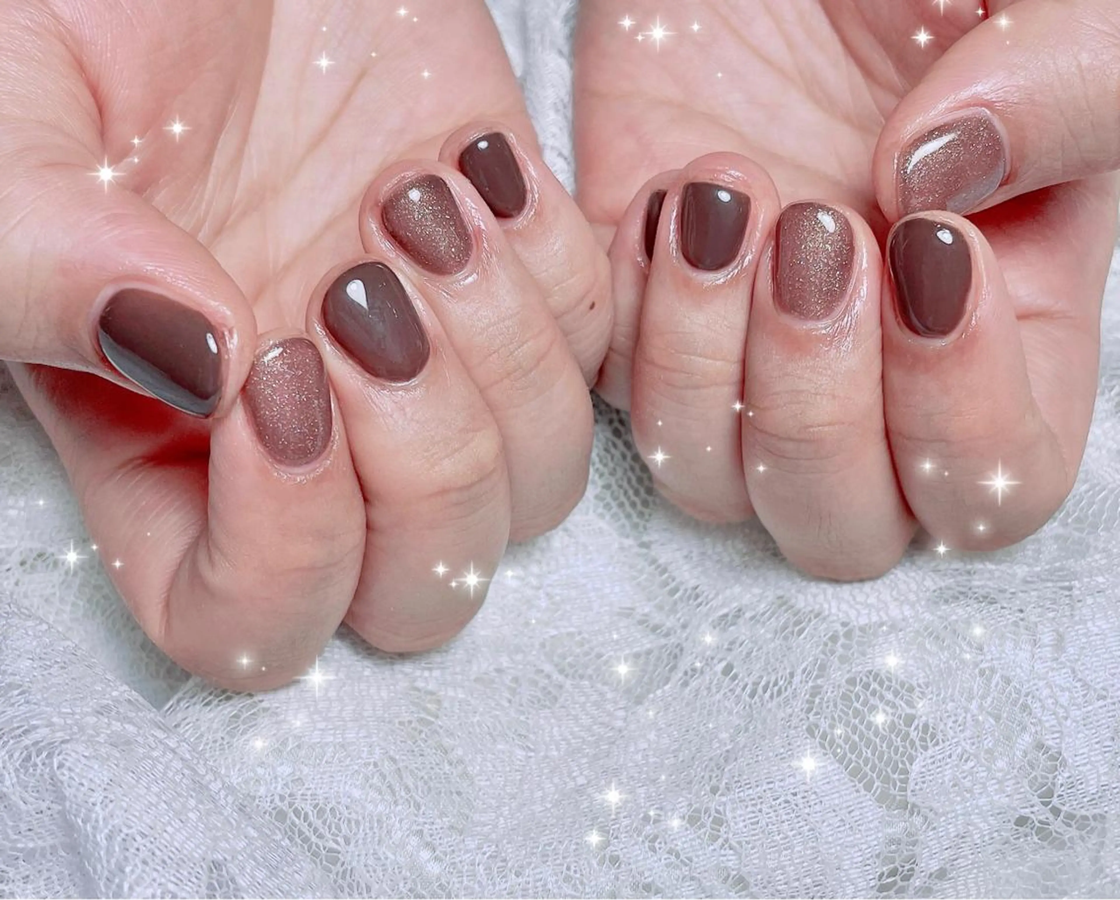 ネイル ブラウン ハンドネイル FLARE NAIL フレアネイルのネイルデザイン