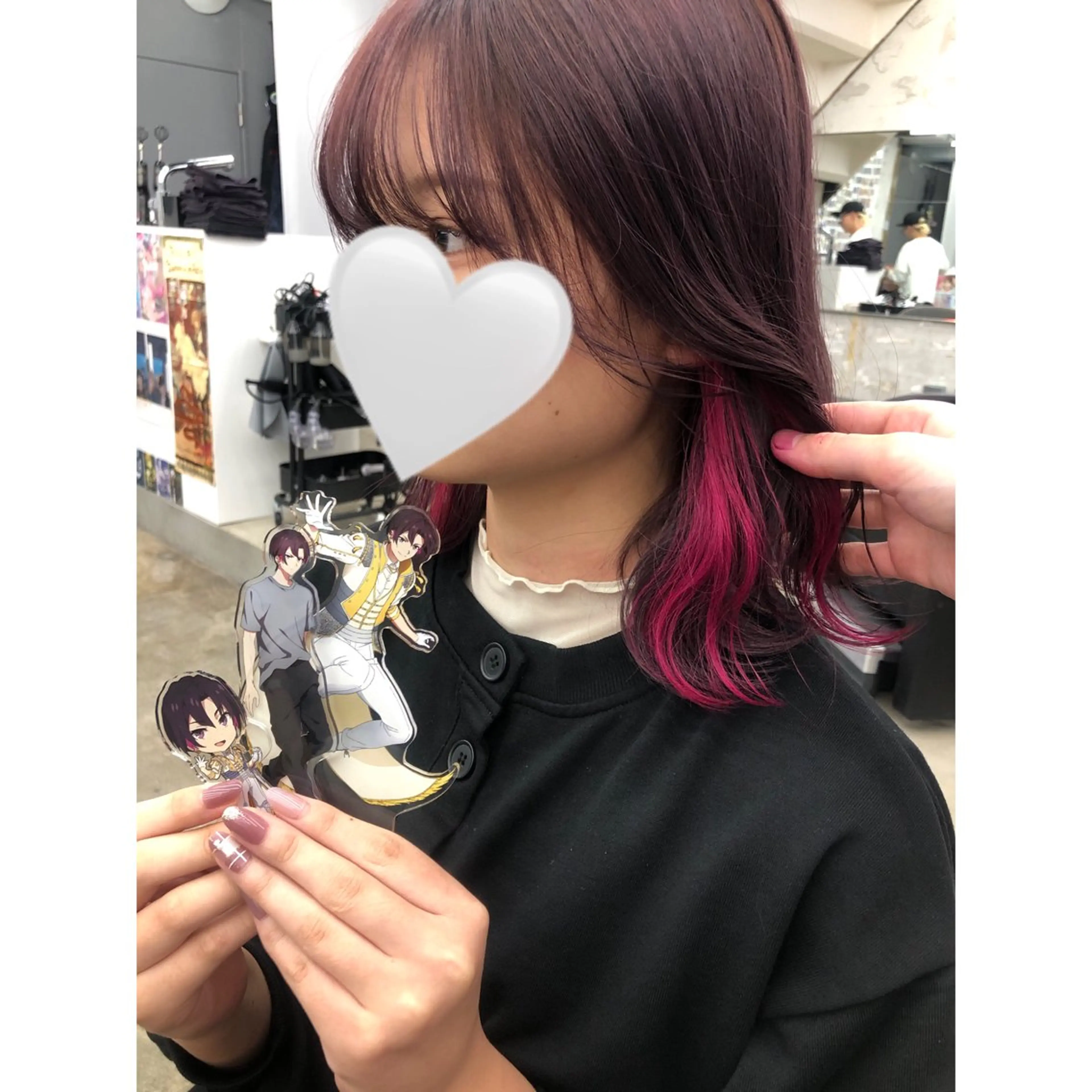 ミディアム カラー ブリーチ イヤリングカラー ブリーチなしカラー ピンクカラー ローズカラー 推しカラー✨ オタク美容師ユウカのヘアスタイル