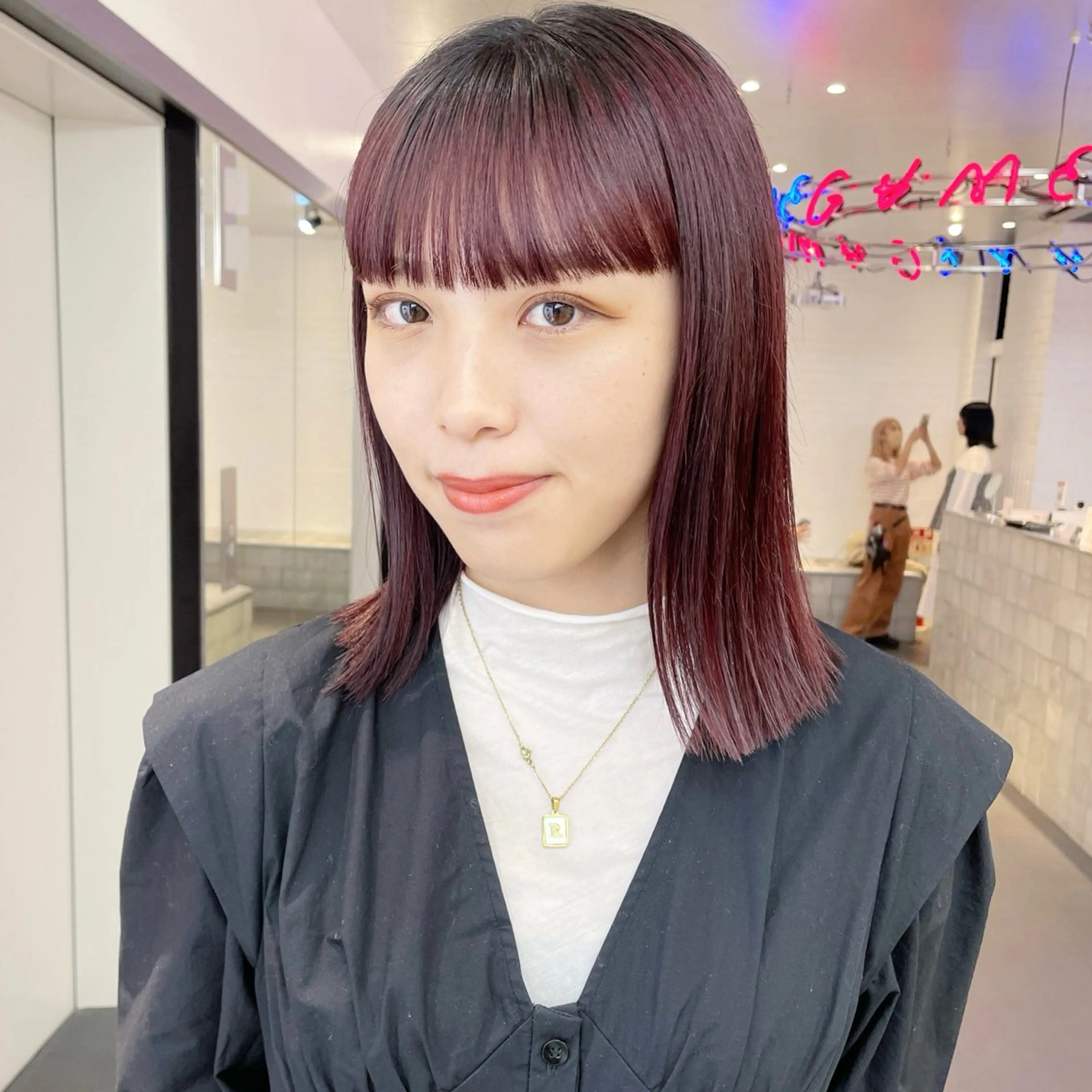 ロング カラー メンズ ボルドーカラー カット ヘアカラー トリートメント ボブ×柔らかいカラー 🩰misaki𓍼のヘアスタイル