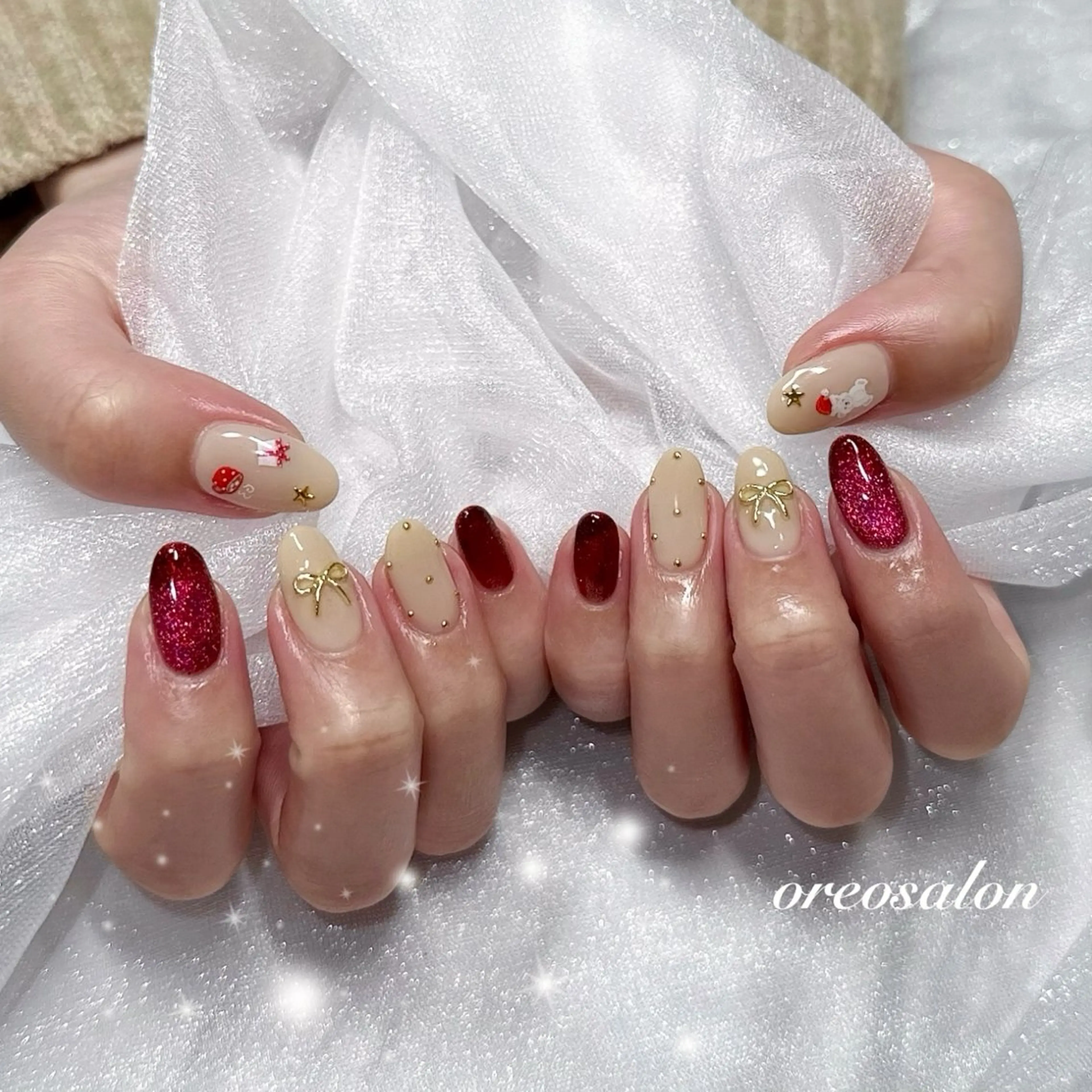 ネイル フラッシュネイル ジェルネイル ガーリー ハート キラキラネイル ハンドネイル oreo salon miyu 池袋のネイルデザイン