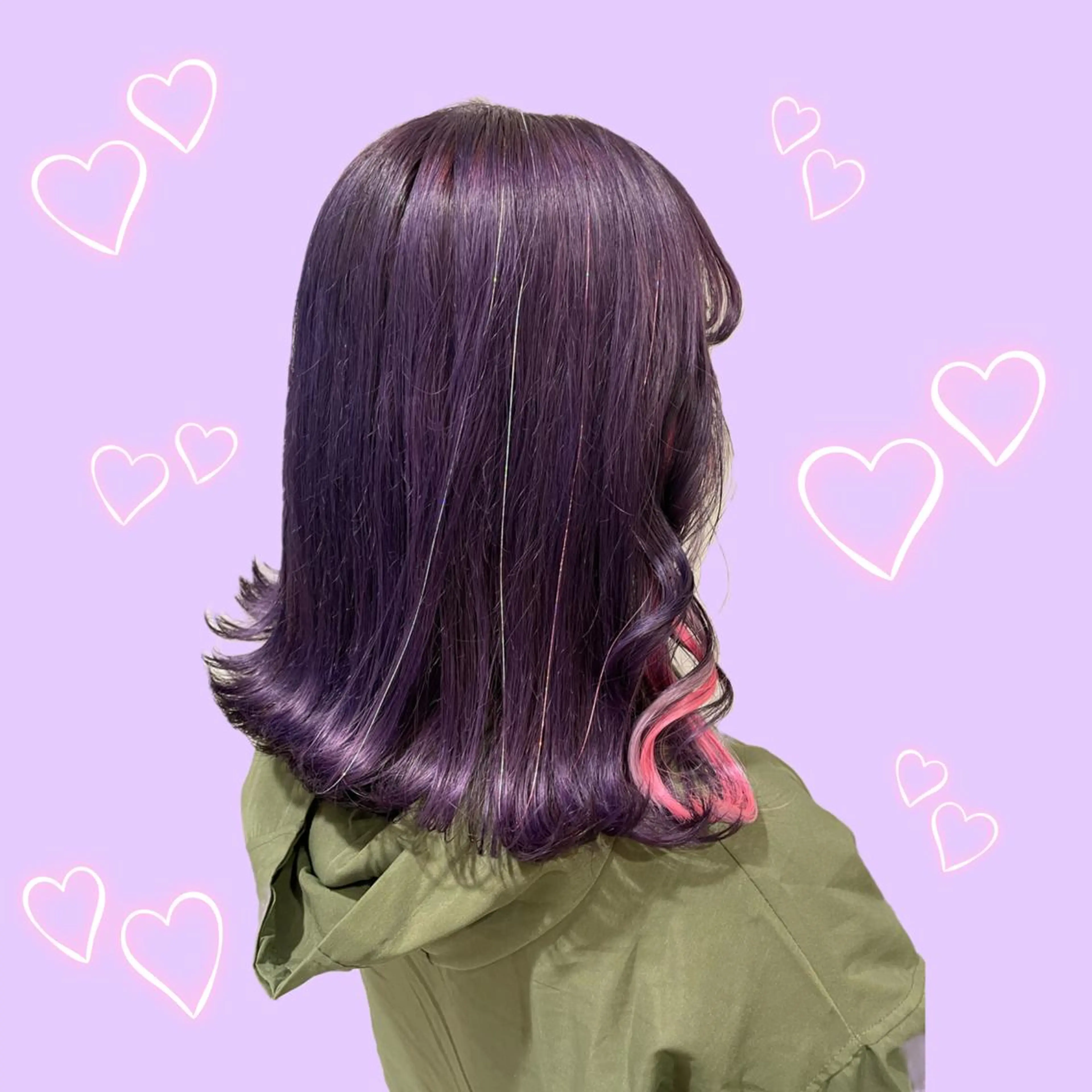 セミロング カラー ヘアアレンジ ラベンダーカラー ピンクカラー パープルカラー エクステ ヘアカラー 🦄ブリーチ💜エク ステ💜MIU🦄のヘアスタイル