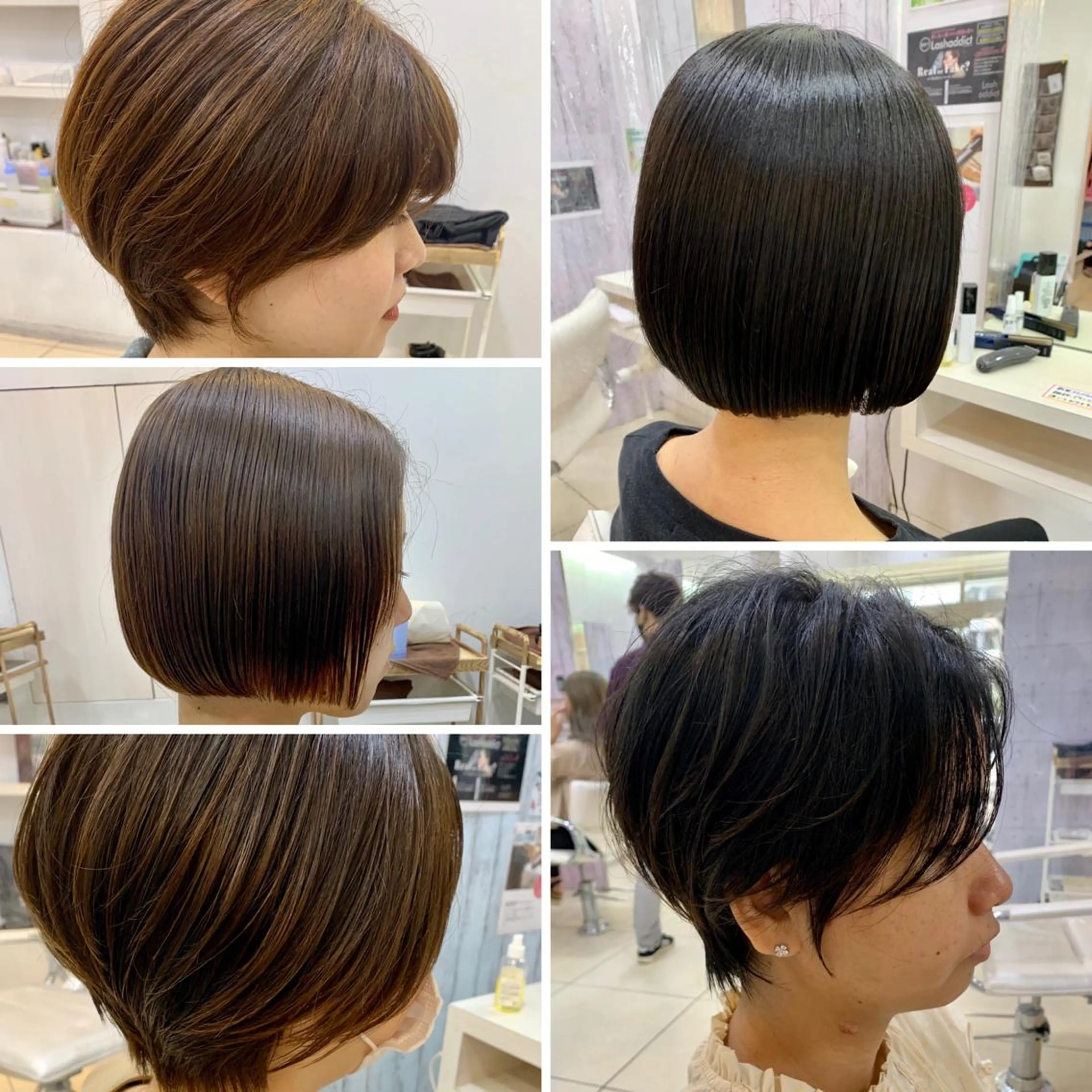ショート ショートボブ ボブ ショートヘア コテ巻き風パーマ/ クロスパーマ/久岡のヘアスタイル