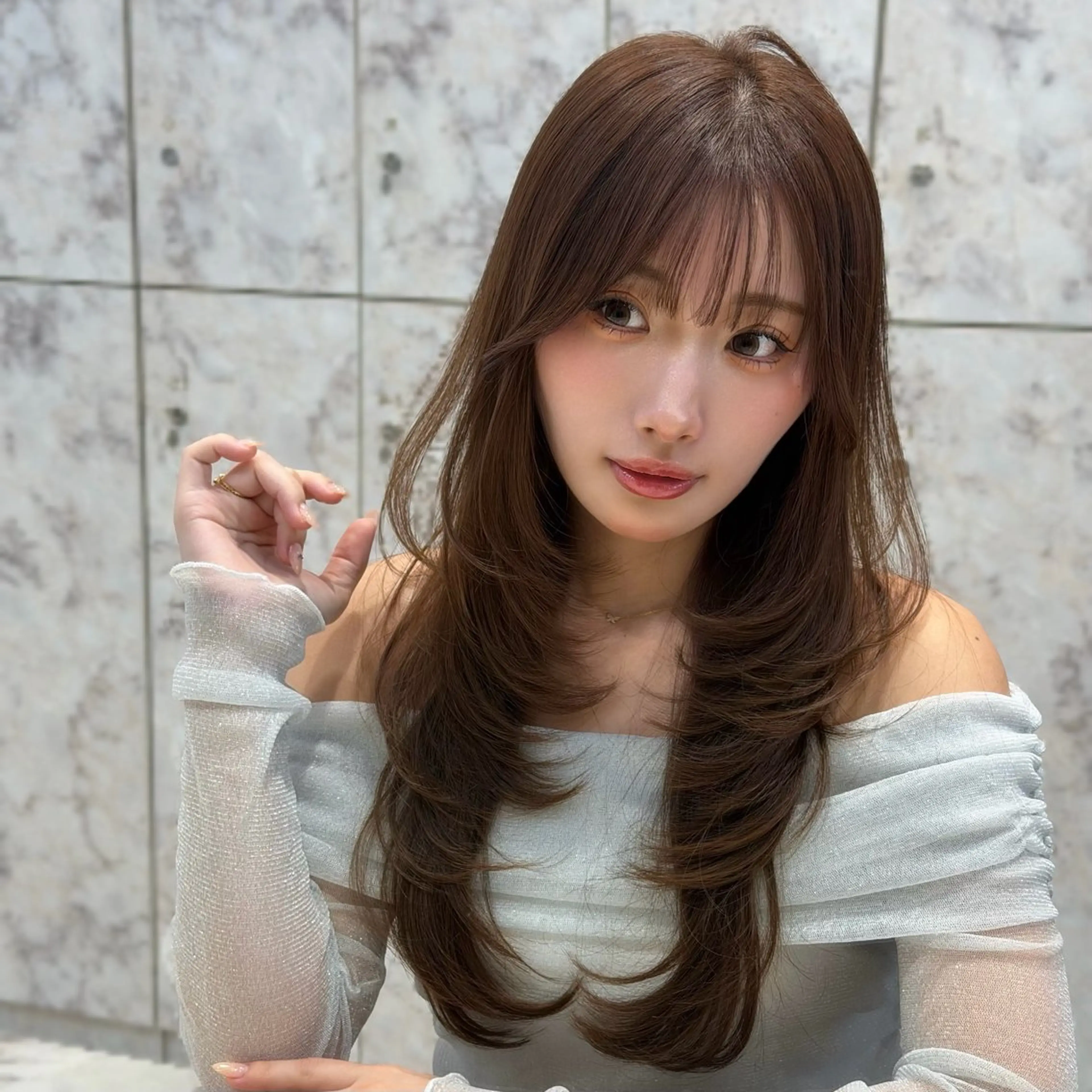 セミロング カラー 髪質改善 韓国風ヘア レイヤーカット 縮毛矯正 トリートメント カット ヘアカラー トリートメント 新宿/韓国風レイヤー 髪質改善/渋谷直樹のヘアスタイル