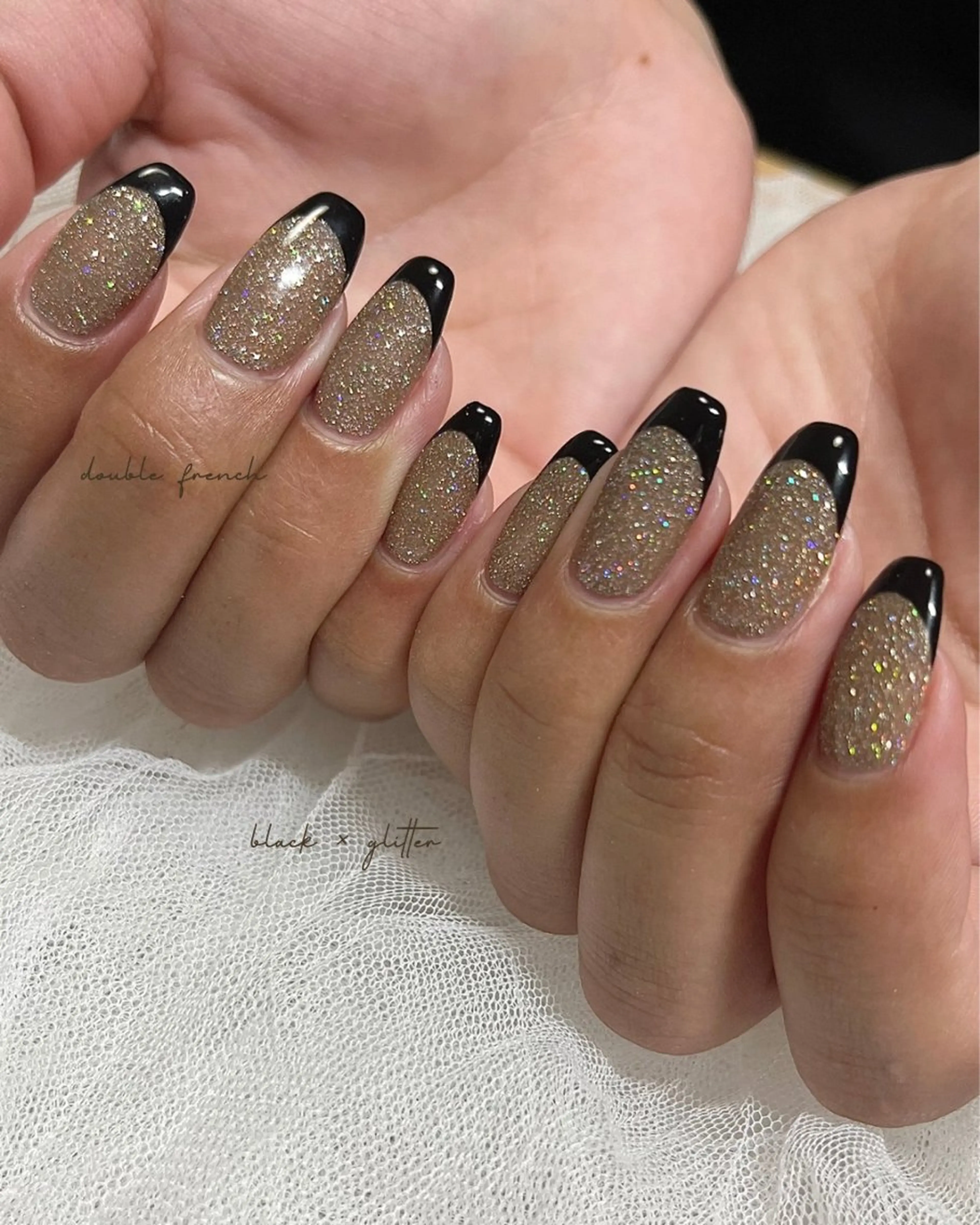 ネイル ダブルフレンチ フラッシュネイル フレンチネイル ジェルネイル ゴールド ハンドネイル nail salon slothのネイルデザイン