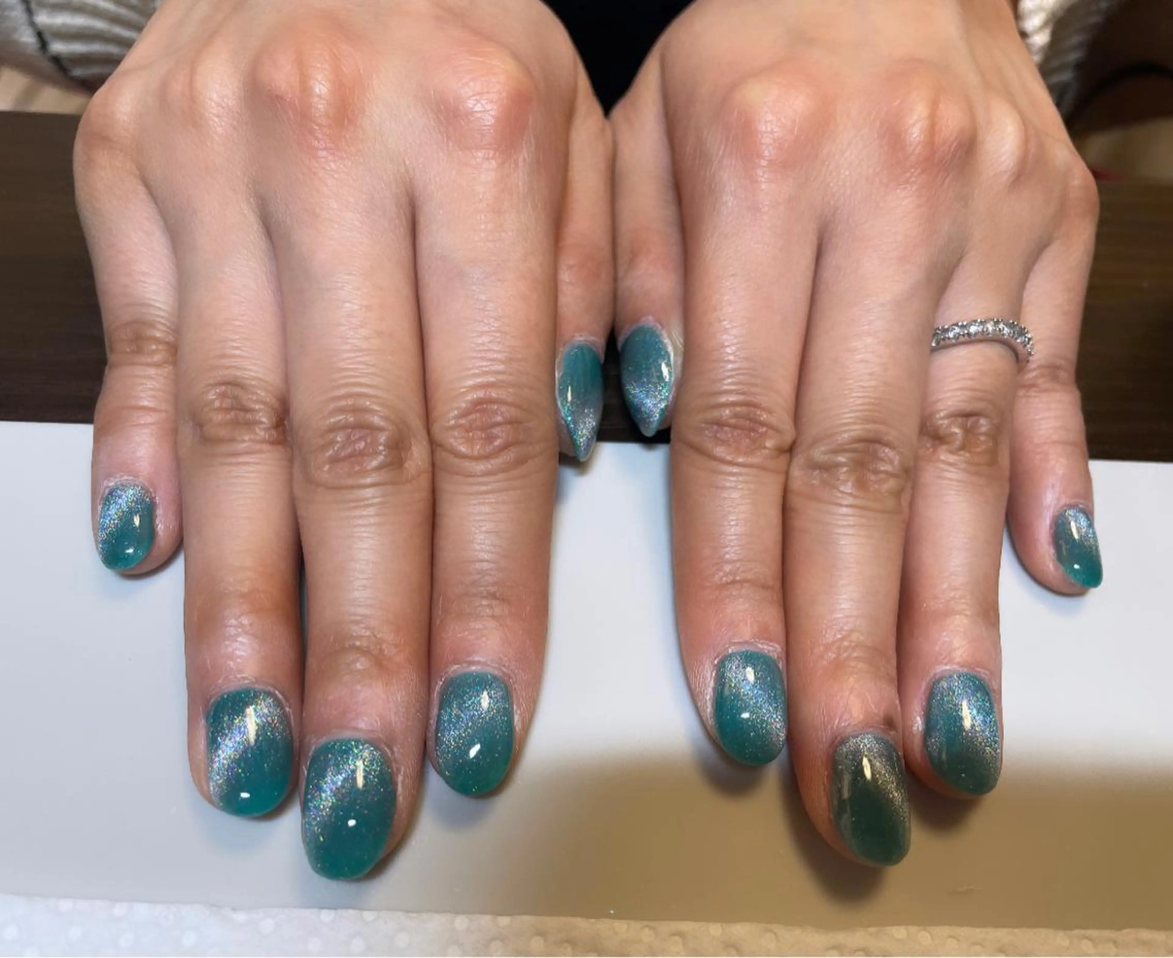 ネイル グリーン マグネットネイル マグネットワンカラー ワンカラーネイル nail cute 亀有のネイルデザイン