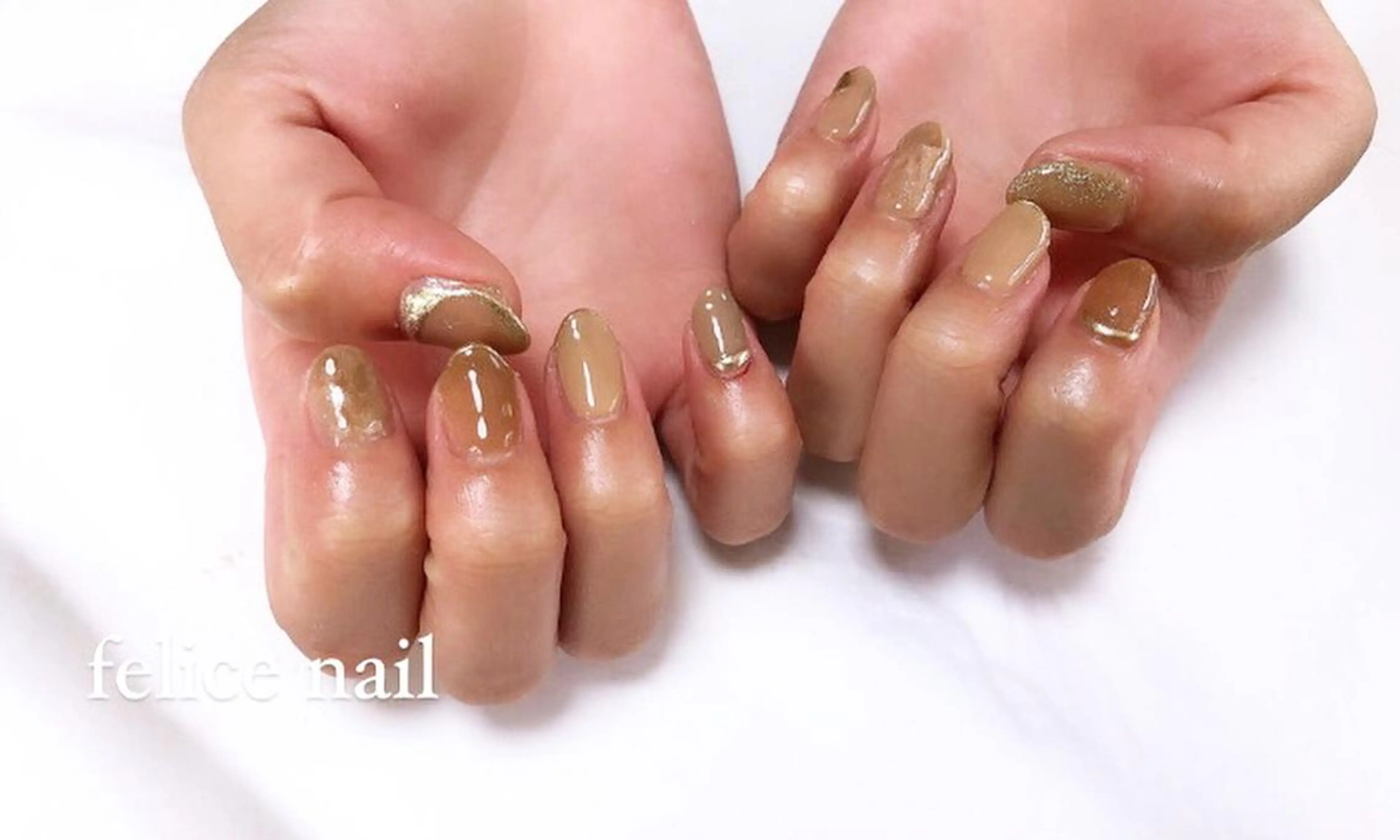 ネイル ブラウン ゴールド シンプルネイル felice nailのネイルデザイン