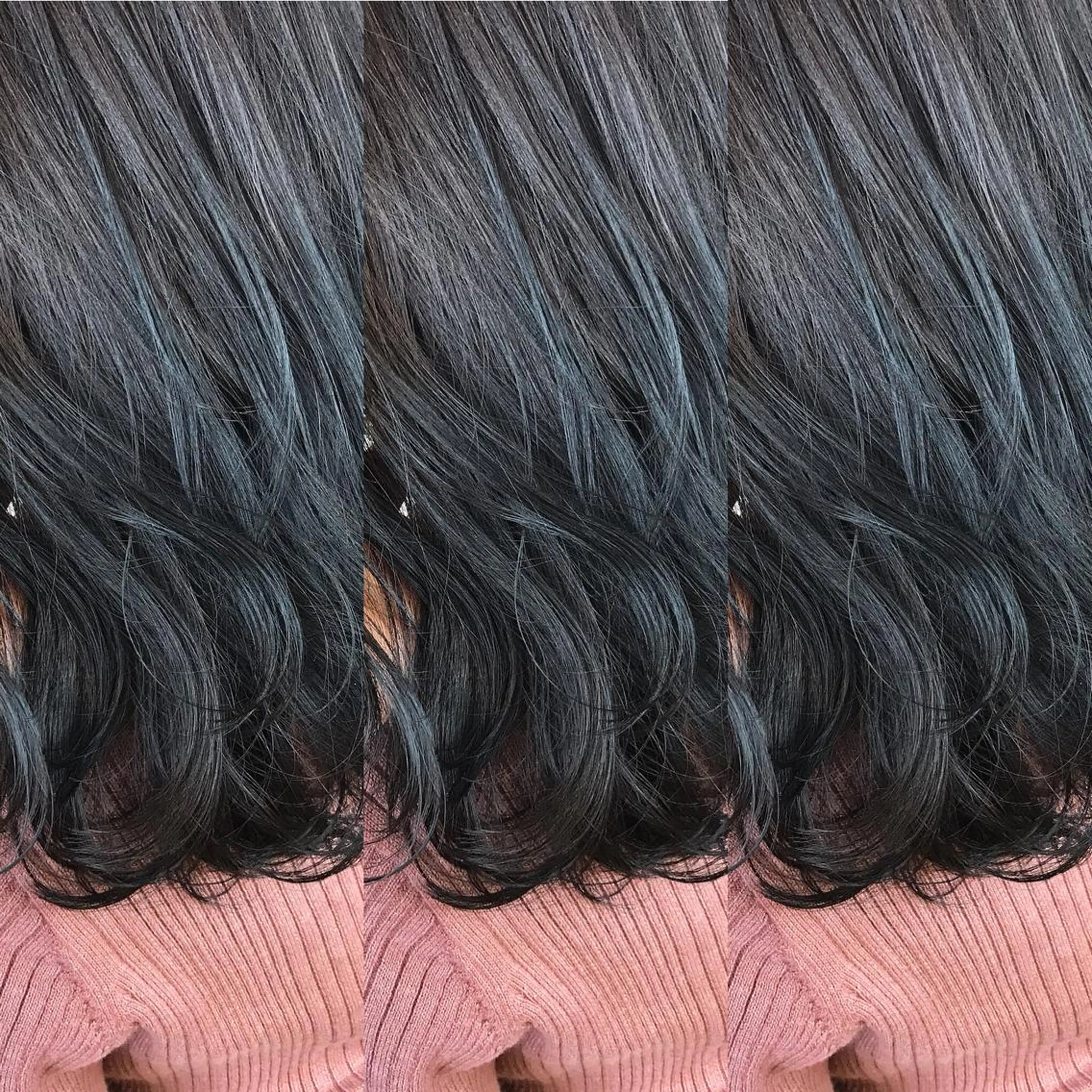 セミロング カラー アッシュ ネイビーカラー 韓国レイヤーカット/ ダブルカラーのヘアスタイル