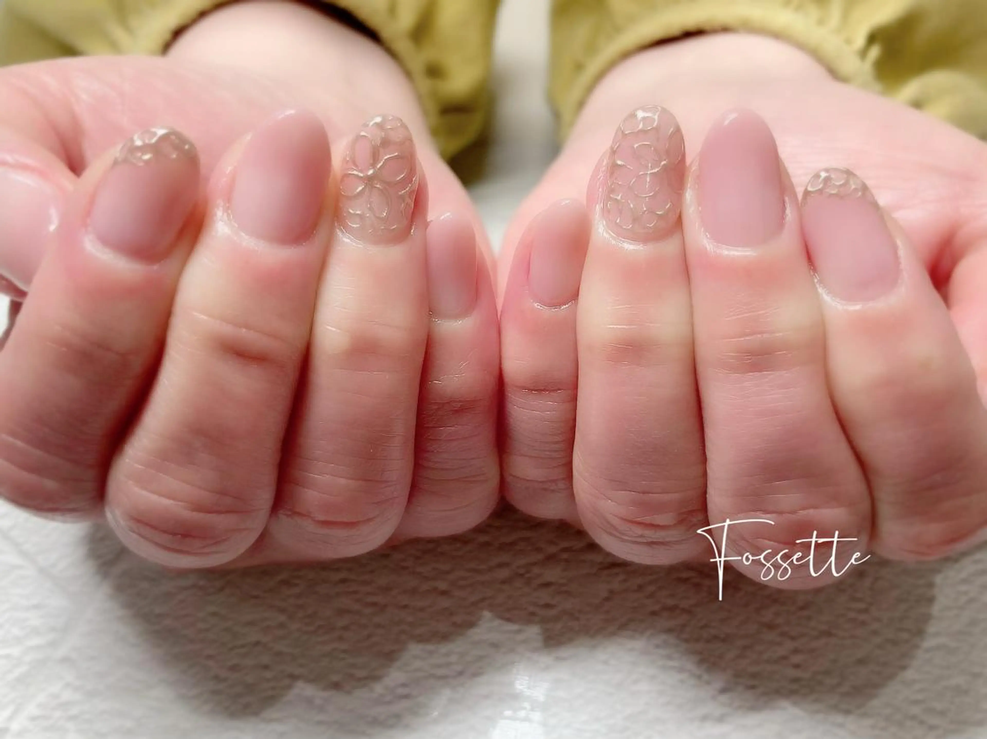 ネイル フラワーネイル グラデーション ミラーネイル オフィスネイル ピンク nailsalon Fossetteのネイルデザイン