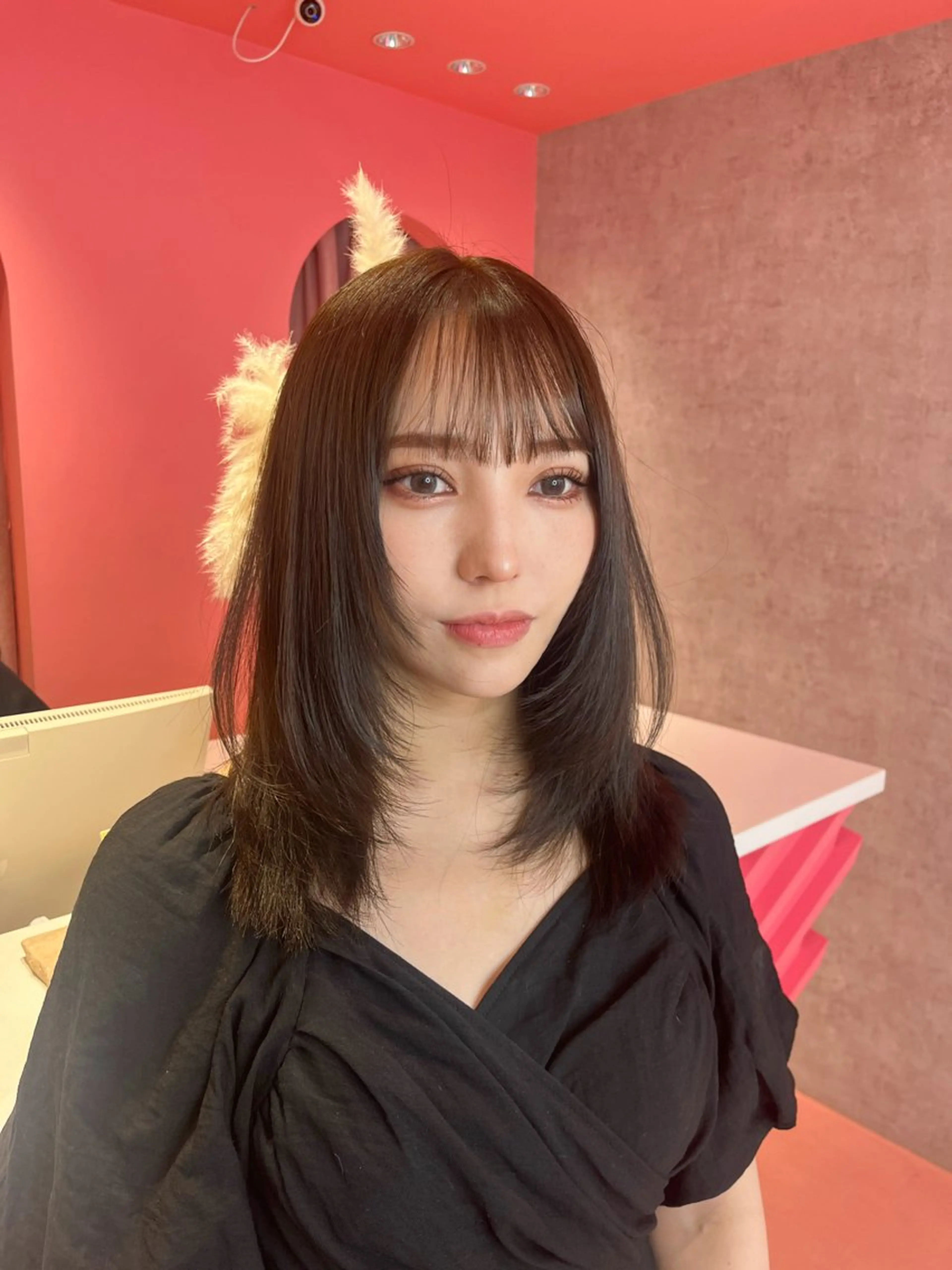 ミディアム カラー 山崎/ボブ縮毛矯正 レイヤー髪質改善のヘアスタイル