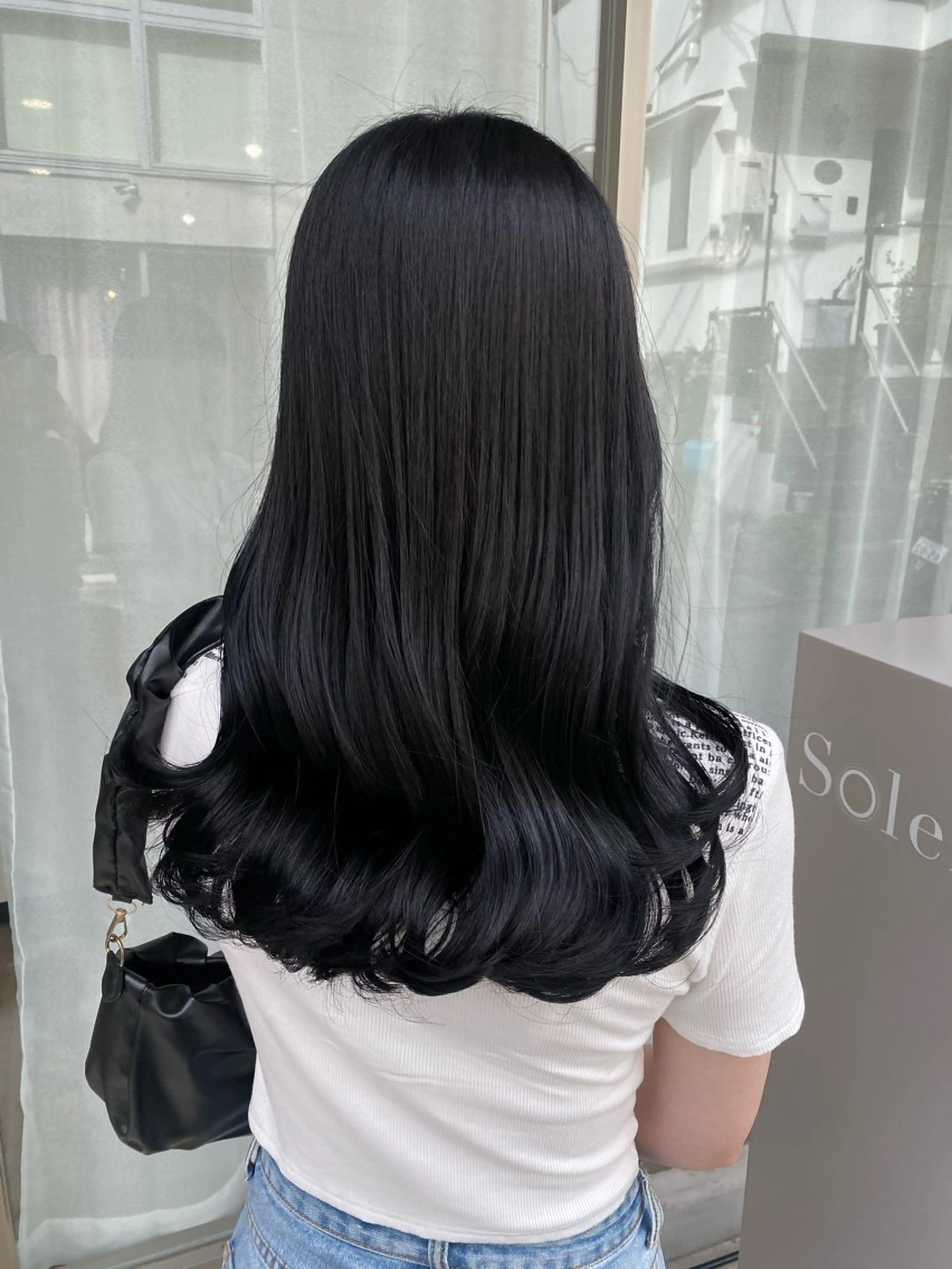 セミロング カラー 黒髪 ブルーカラー ブルーブラック カット ヘアカラー トリートメント グレージュ/透明感/ 韓国ヘア/RISAのヘアスタイル
