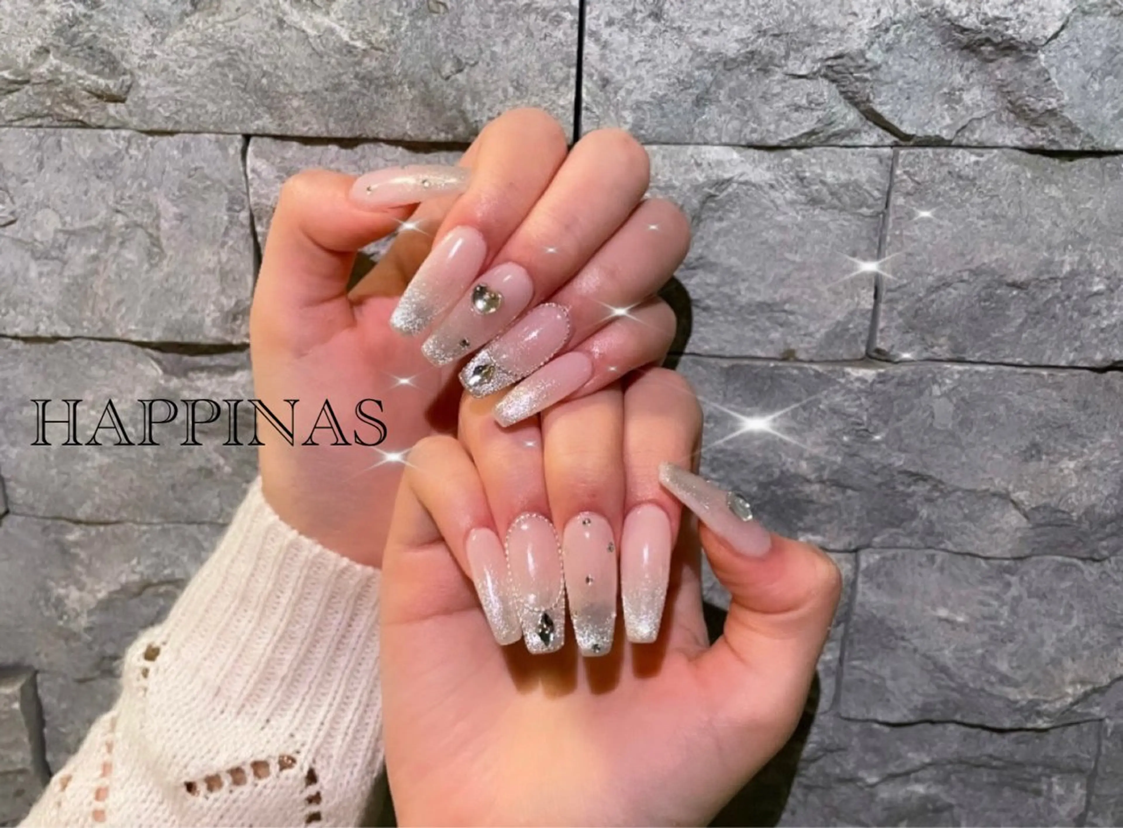 ネイル グラデーション キラキラネイル ロングネイル マグネットネイル スカルプネイル HAPPINAS COCONAのネイルデザイン