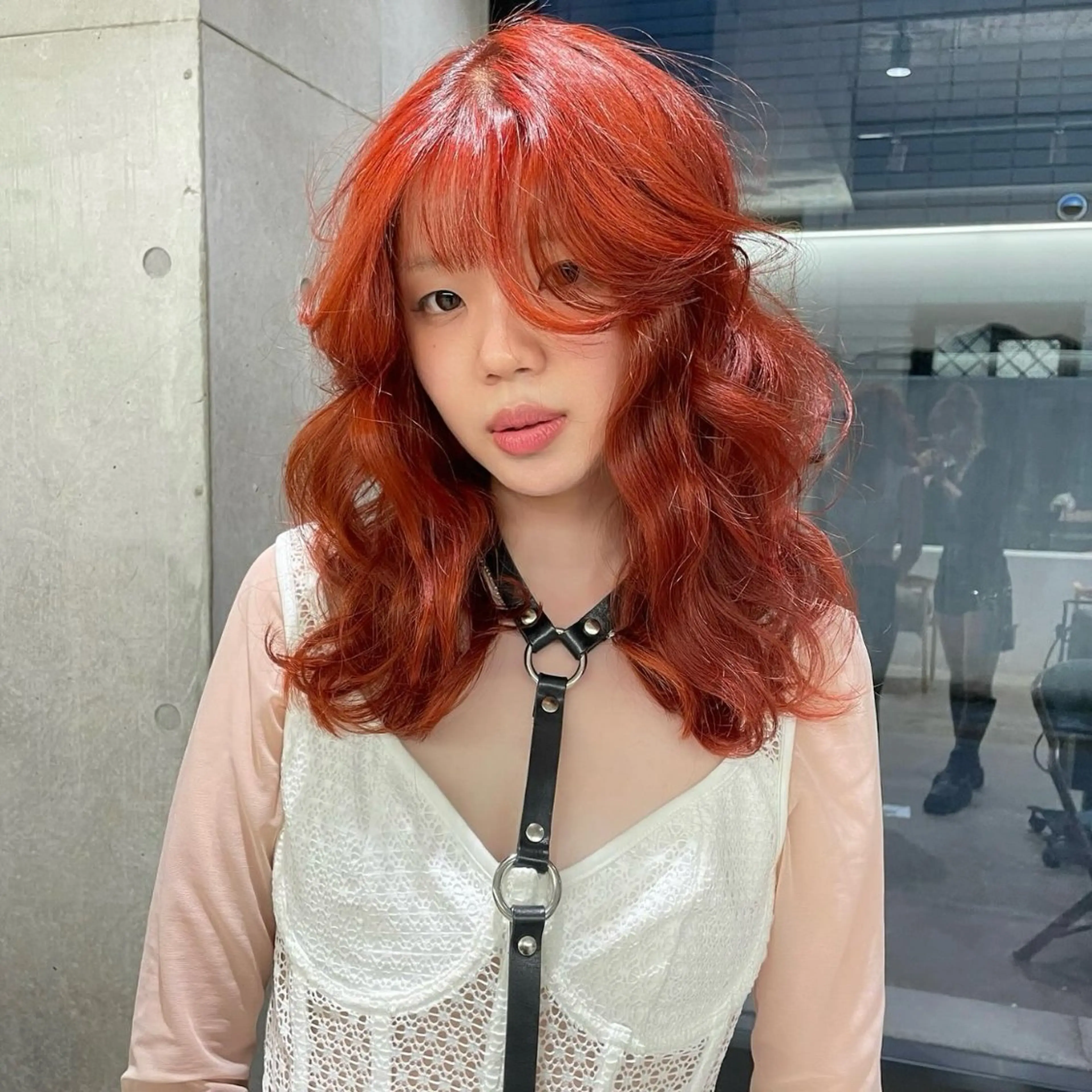 セミロング カラー ヘアアレンジ オレンジ カット ヘアカラー トリートメント Mizobe misakiのヘアスタイル