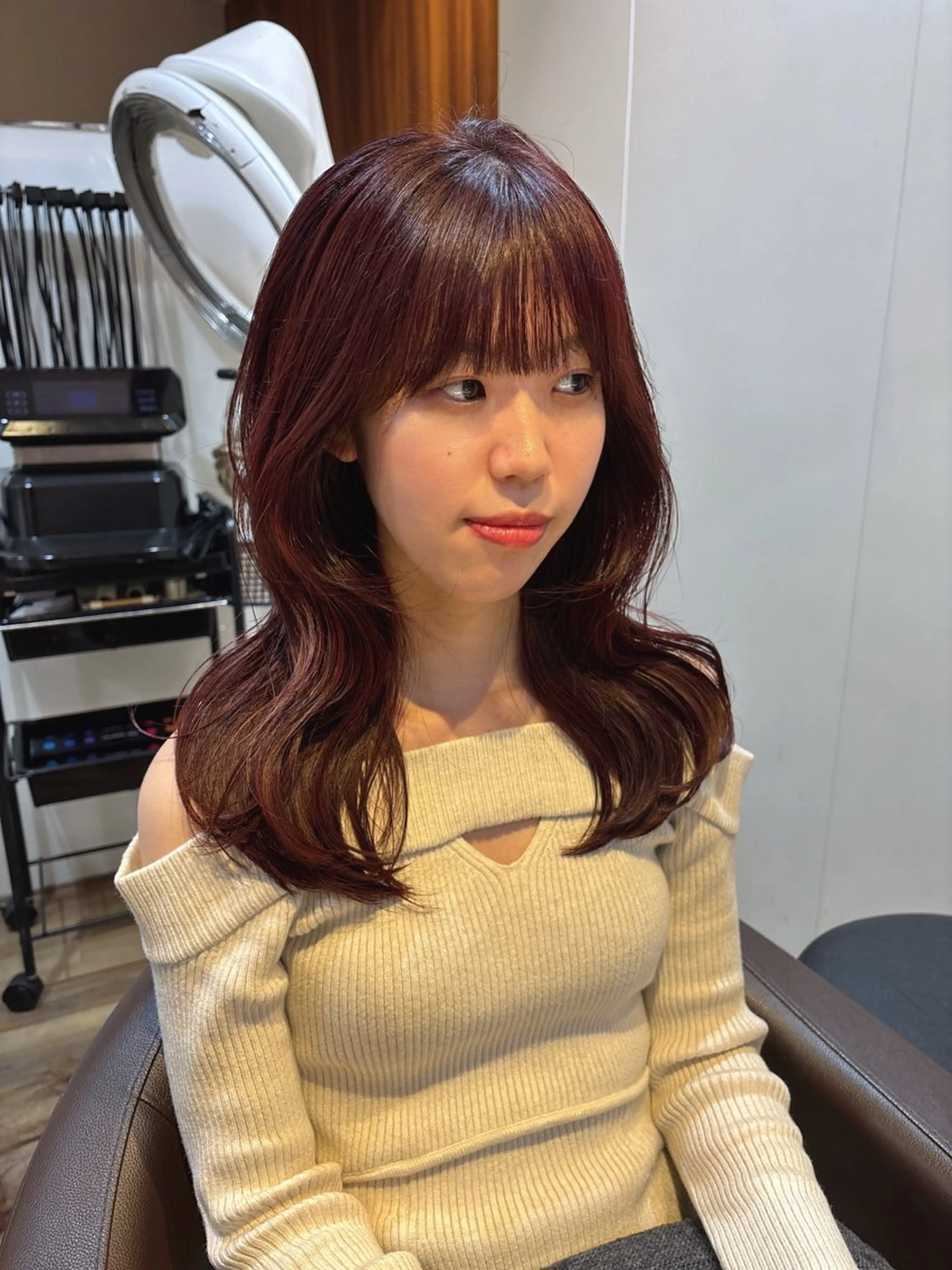 ミディアム カラー カシス カット ヘアカラー トリートメント レイヤーカット /髪質改善/千葉怜寿のヘアスタイル