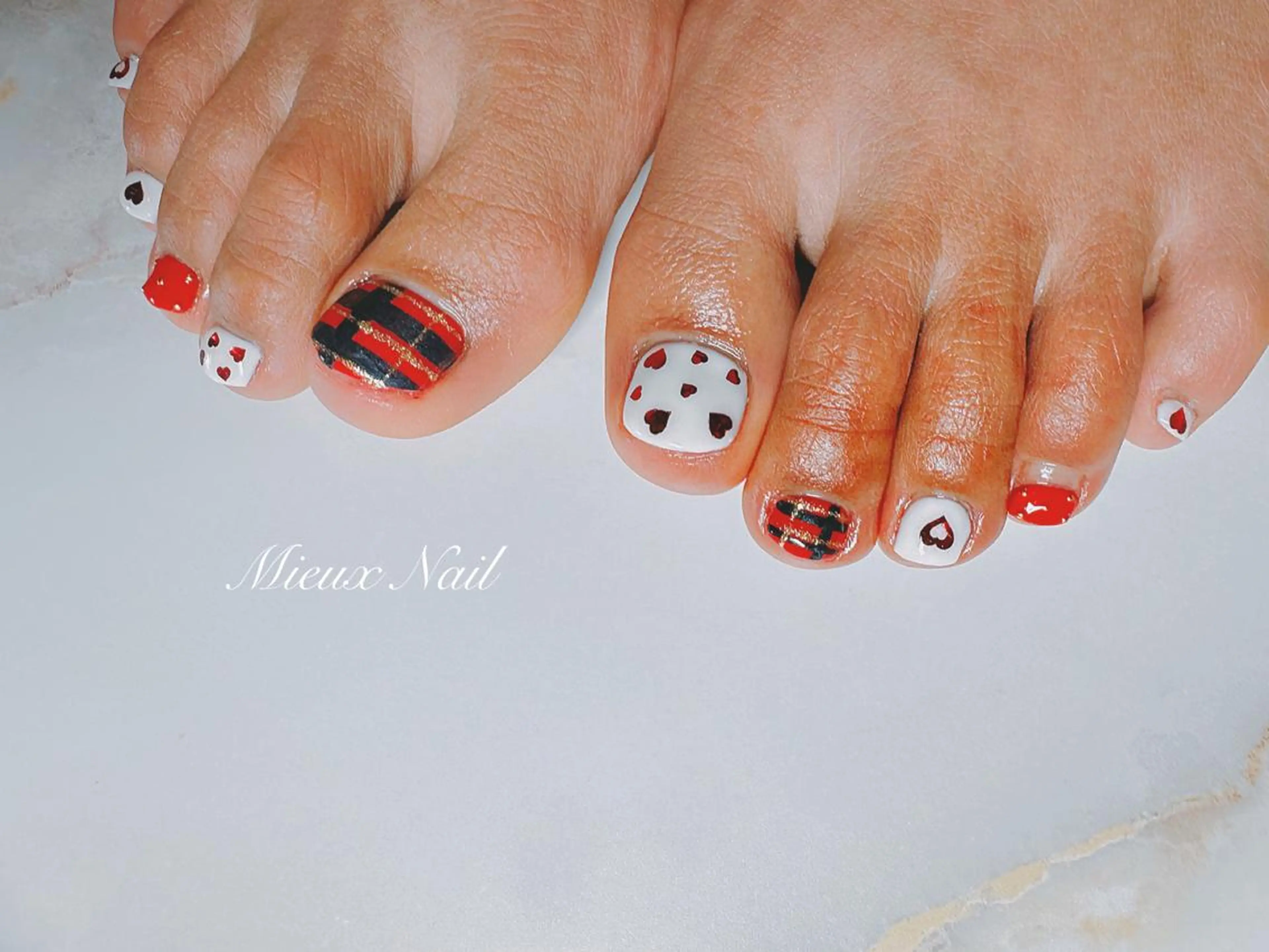 ネイル ブルー フットネイル ハート 春ネイル フットネイル 市川 麻衣子のネイルデザイン