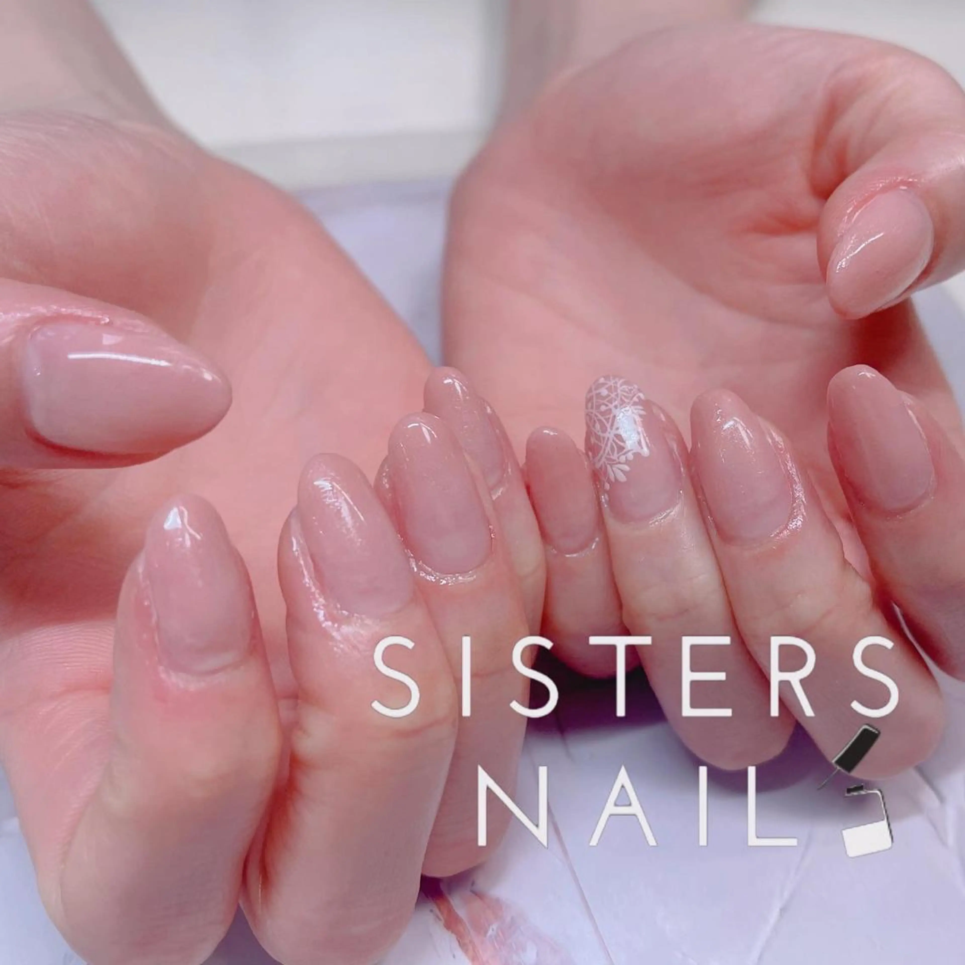 ネイル アートネイル グラデーション レース ピンク 春ネイル sisters nail.fのネイルデザイン