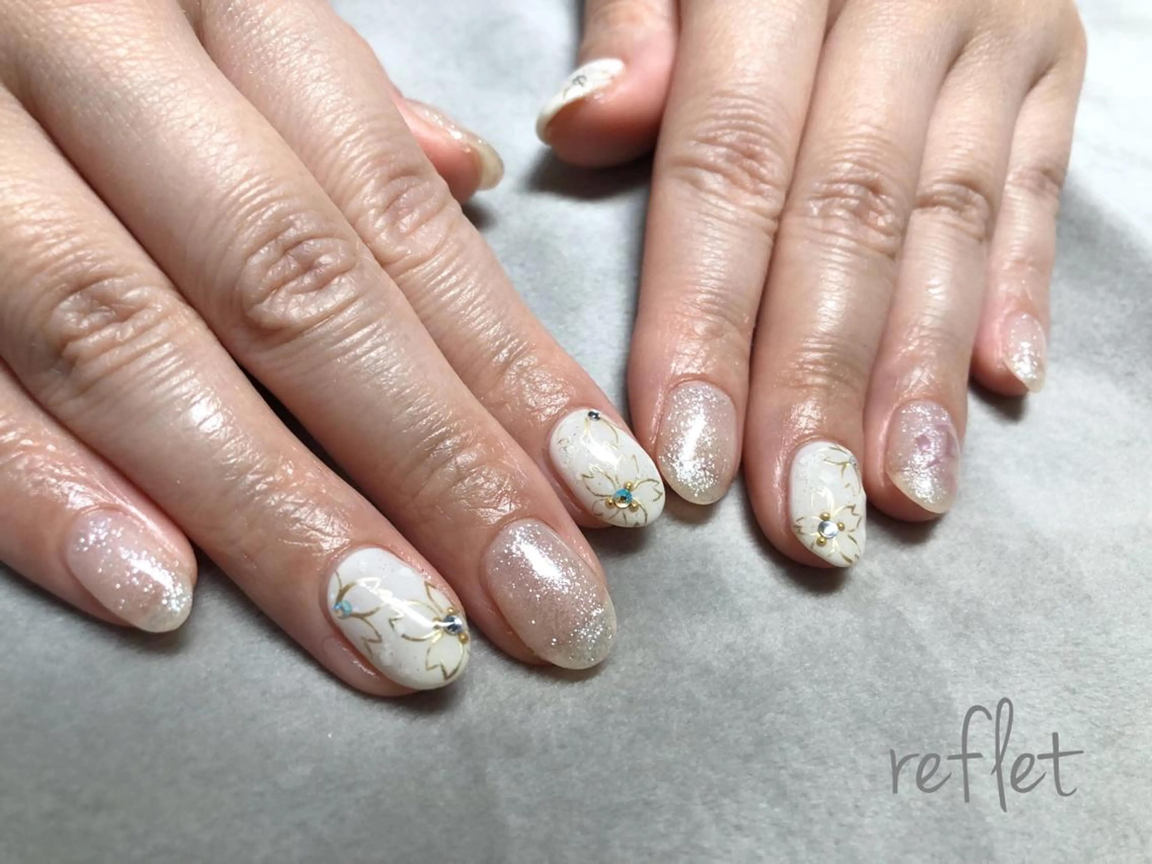 ネイル アートネイル 桜ネイル 持ち込み 春ネイル ハンドネイル reflet nailのネイルデザイン